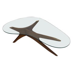 Rare Adrian Pearsall Walnut and Glass Biomorphic Kidney Coffee or Cocktail Table