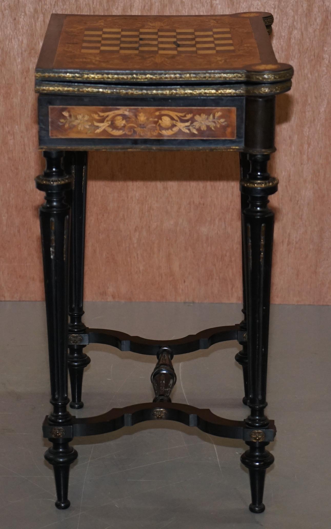 Rare Aesthetic Movement Burr Walnut Marquetry Inlaid Chess Fold over Card Table 5