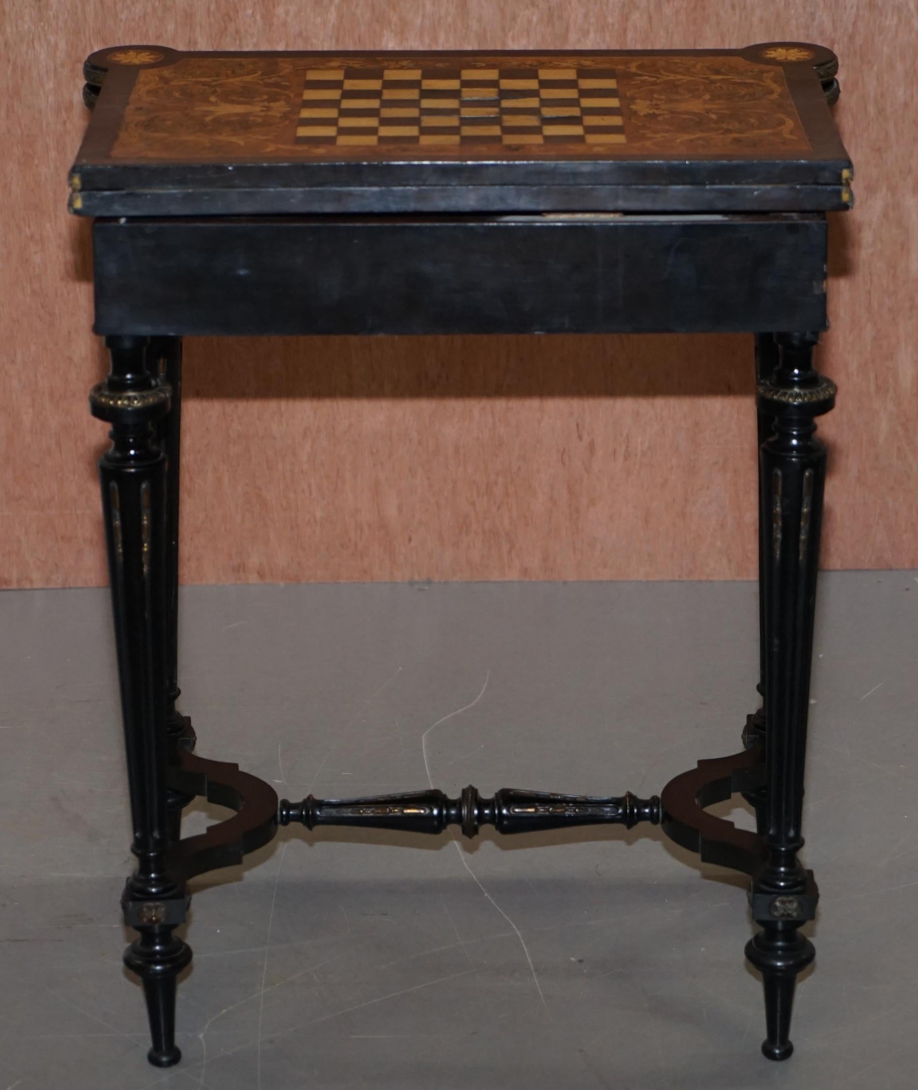 Rare Aesthetic Movement Burr Walnut Marquetry Inlaid Chess Fold over Card Table 6