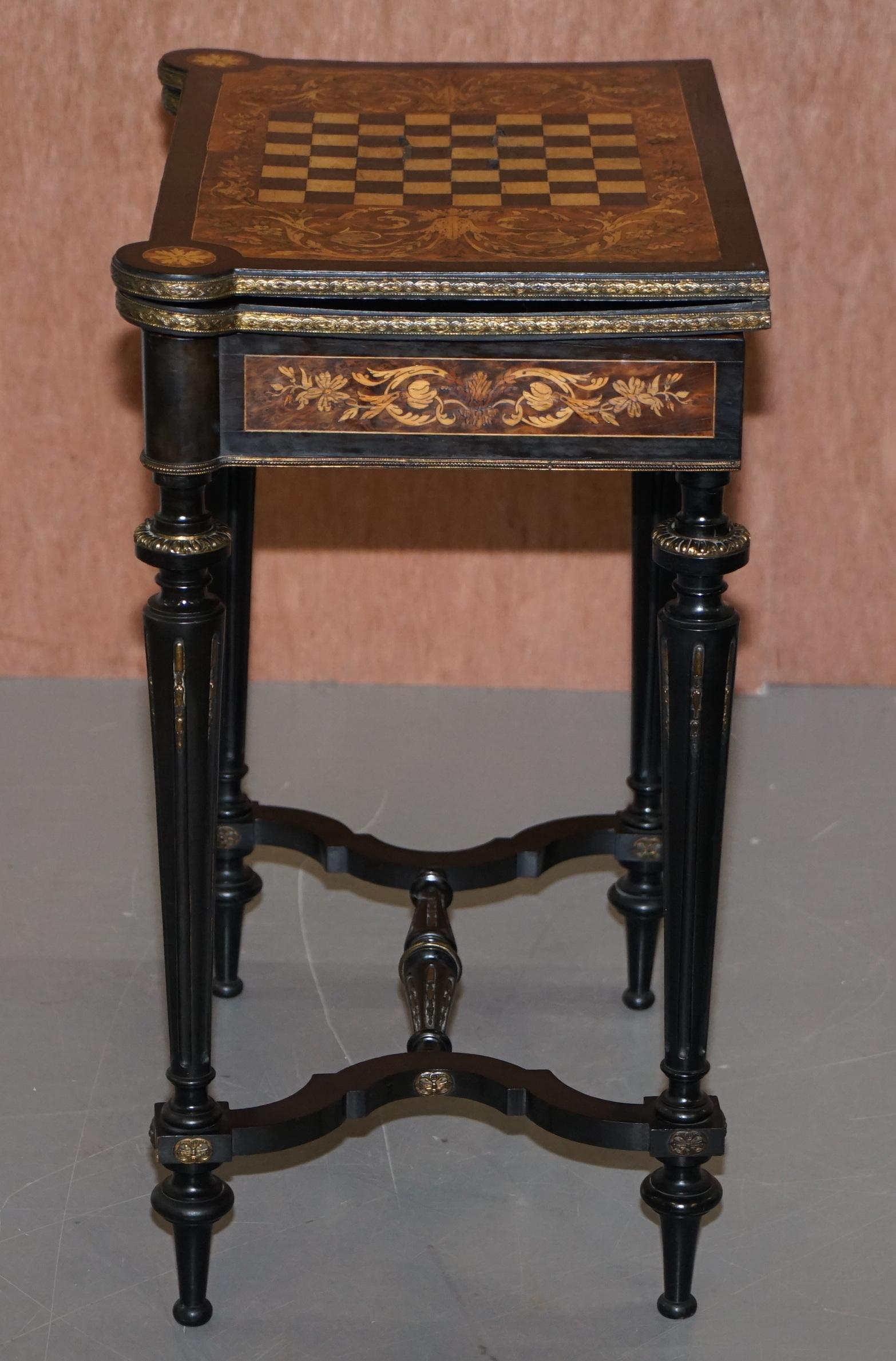 Rare Aesthetic Movement Burr Walnut Marquetry Inlaid Chess Fold over Card Table 7