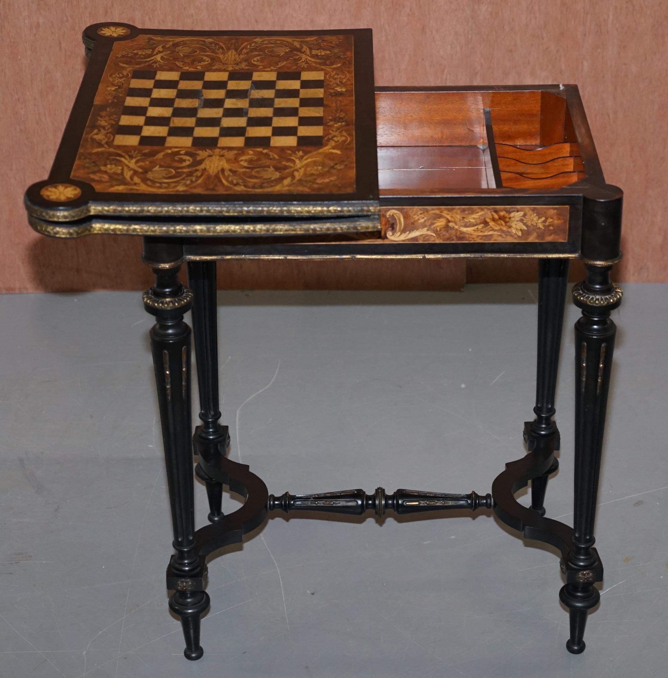 Rare Aesthetic Movement Burr Walnut Marquetry Inlaid Chess Fold over Card Table 8