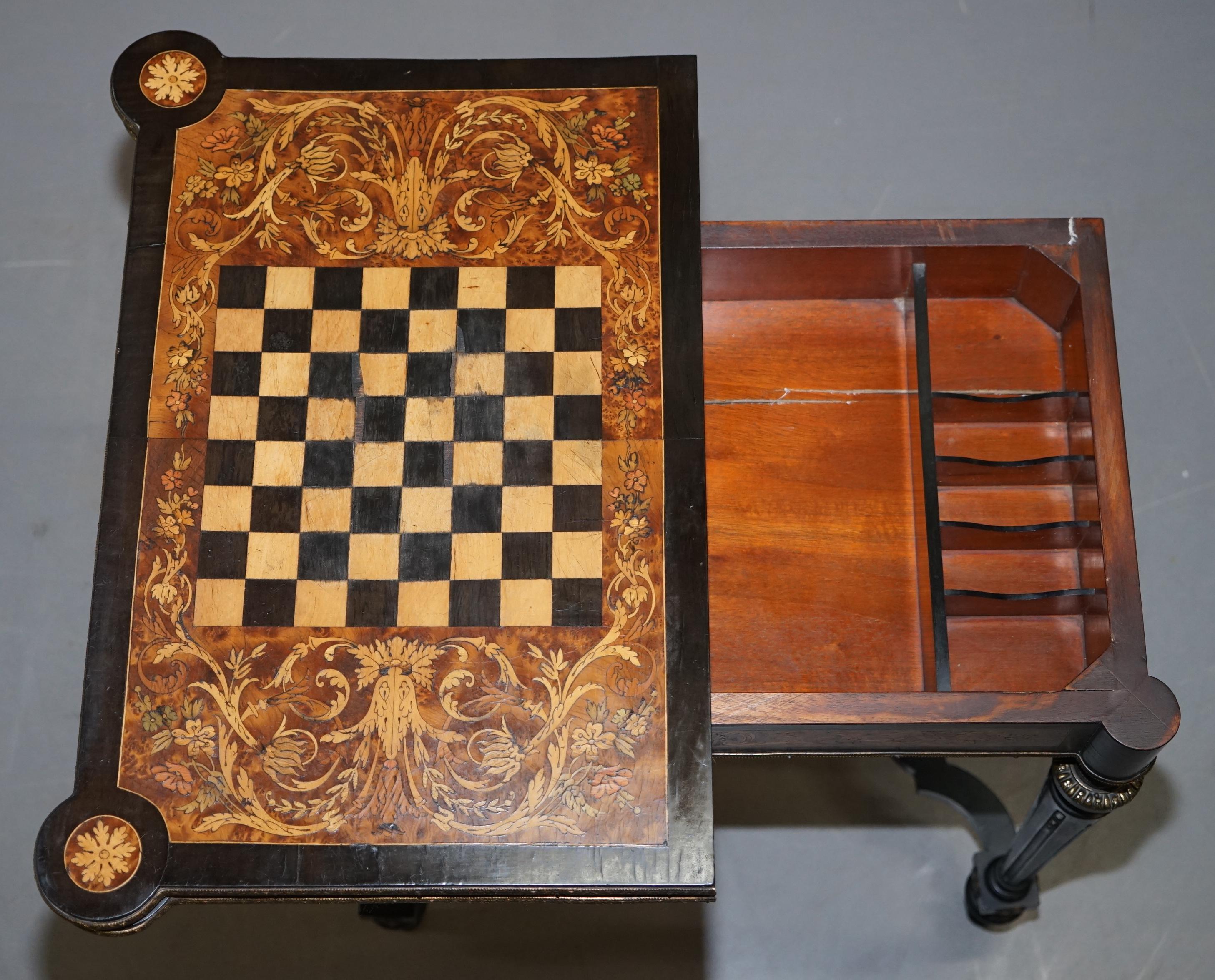 Rare Aesthetic Movement Burr Walnut Marquetry Inlaid Chess Fold over Card Table 9