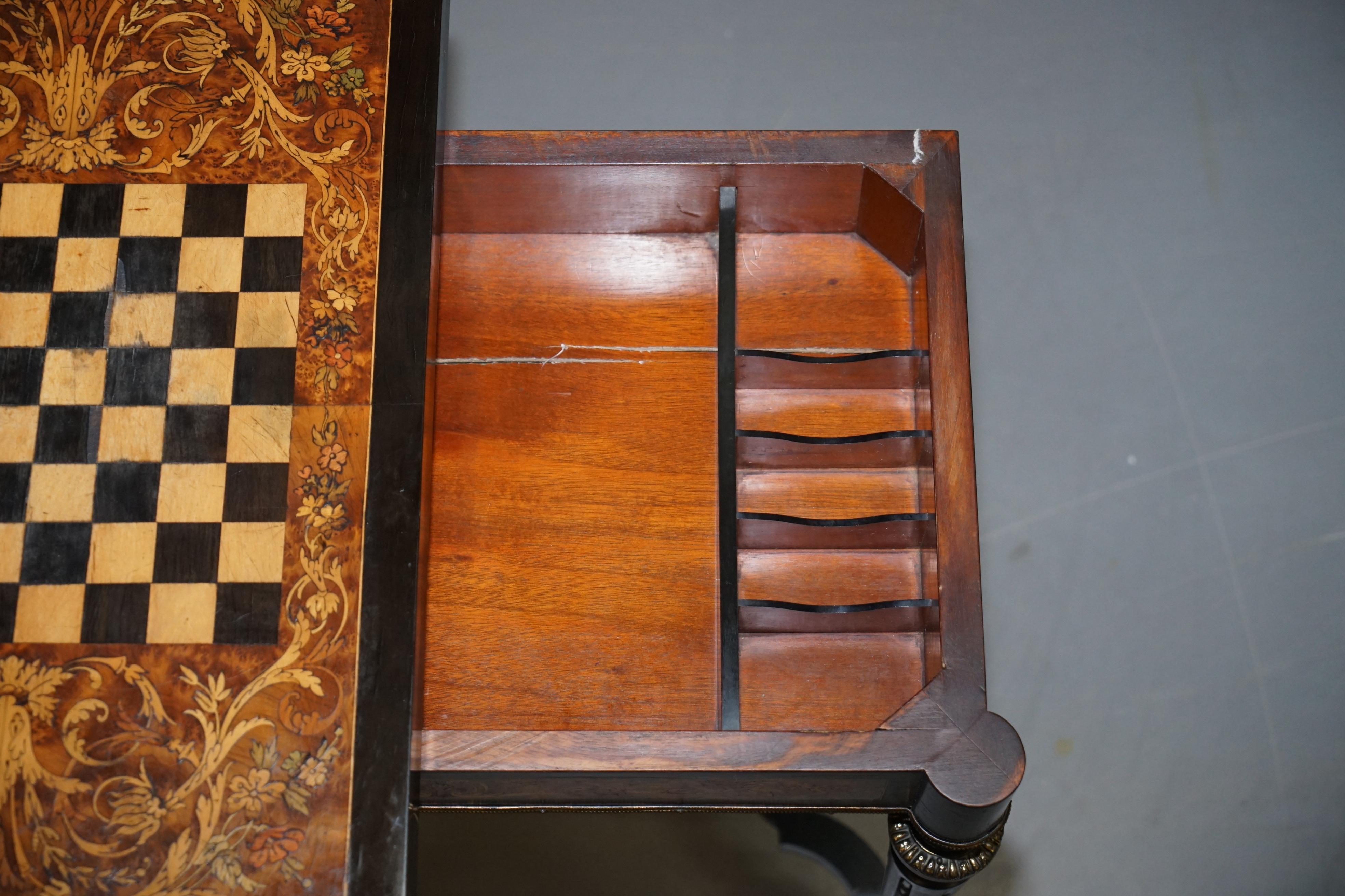 Rare Aesthetic Movement Burr Walnut Marquetry Inlaid Chess Fold over Card Table 10