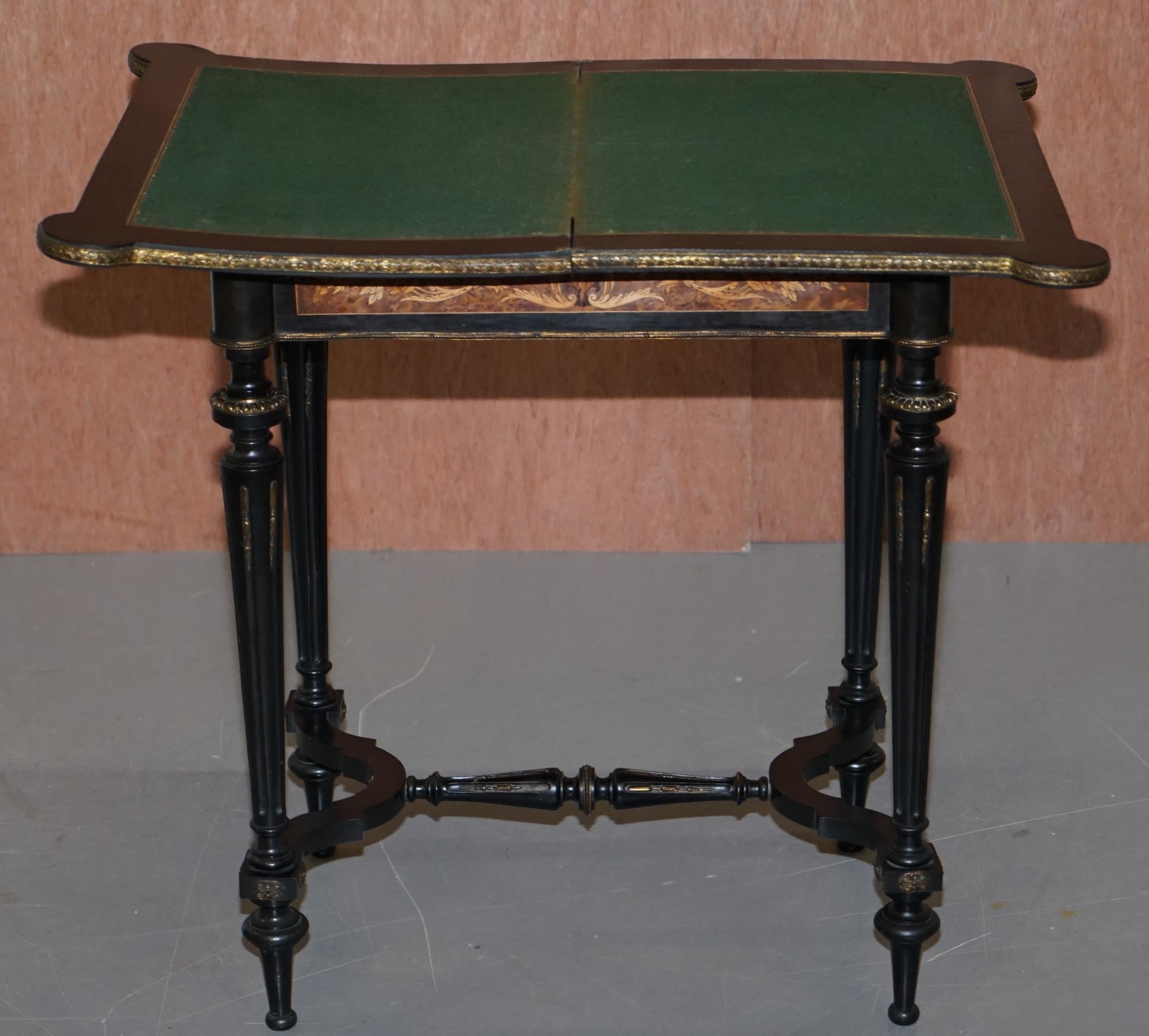 Rare Aesthetic Movement Burr Walnut Marquetry Inlaid Chess Fold over Card Table 11