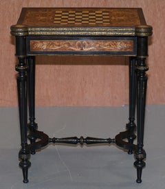Rare Aesthetic Movement Burr Walnut Marquetry Inlaid Chess Fold over Card Table