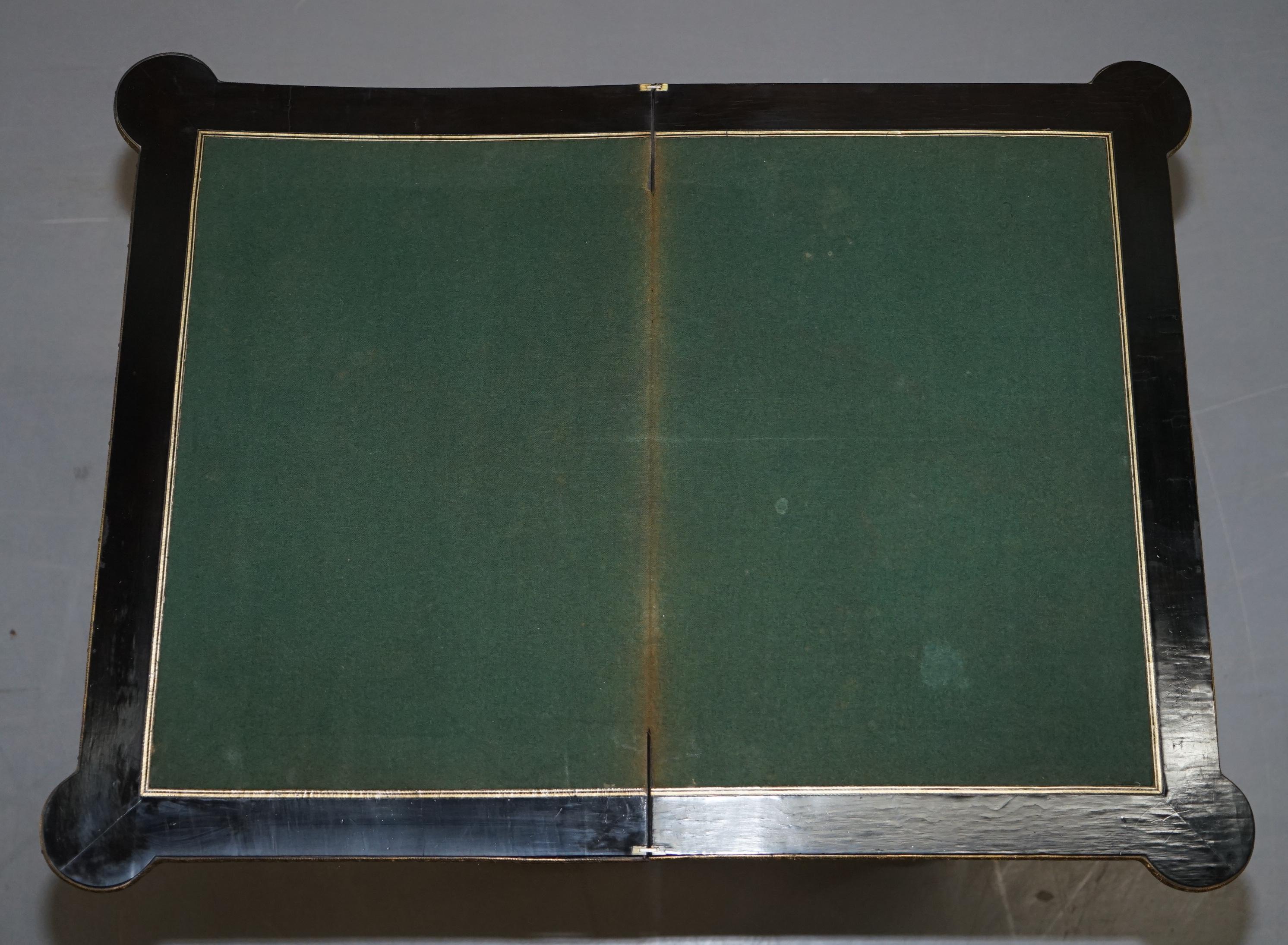 Rare Aesthetic Movement Burr Walnut Marquetry Inlaid Chess Fold over Card Table 12