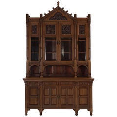 Antique Rare Aesthetic Movement Walnut Breakfront Bookcase Cabinet, circa 1885