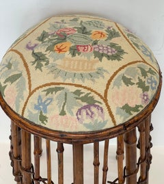Rare  Aesthetics Movement Bamboo &  Needlepoint Stool Late 19Th. C