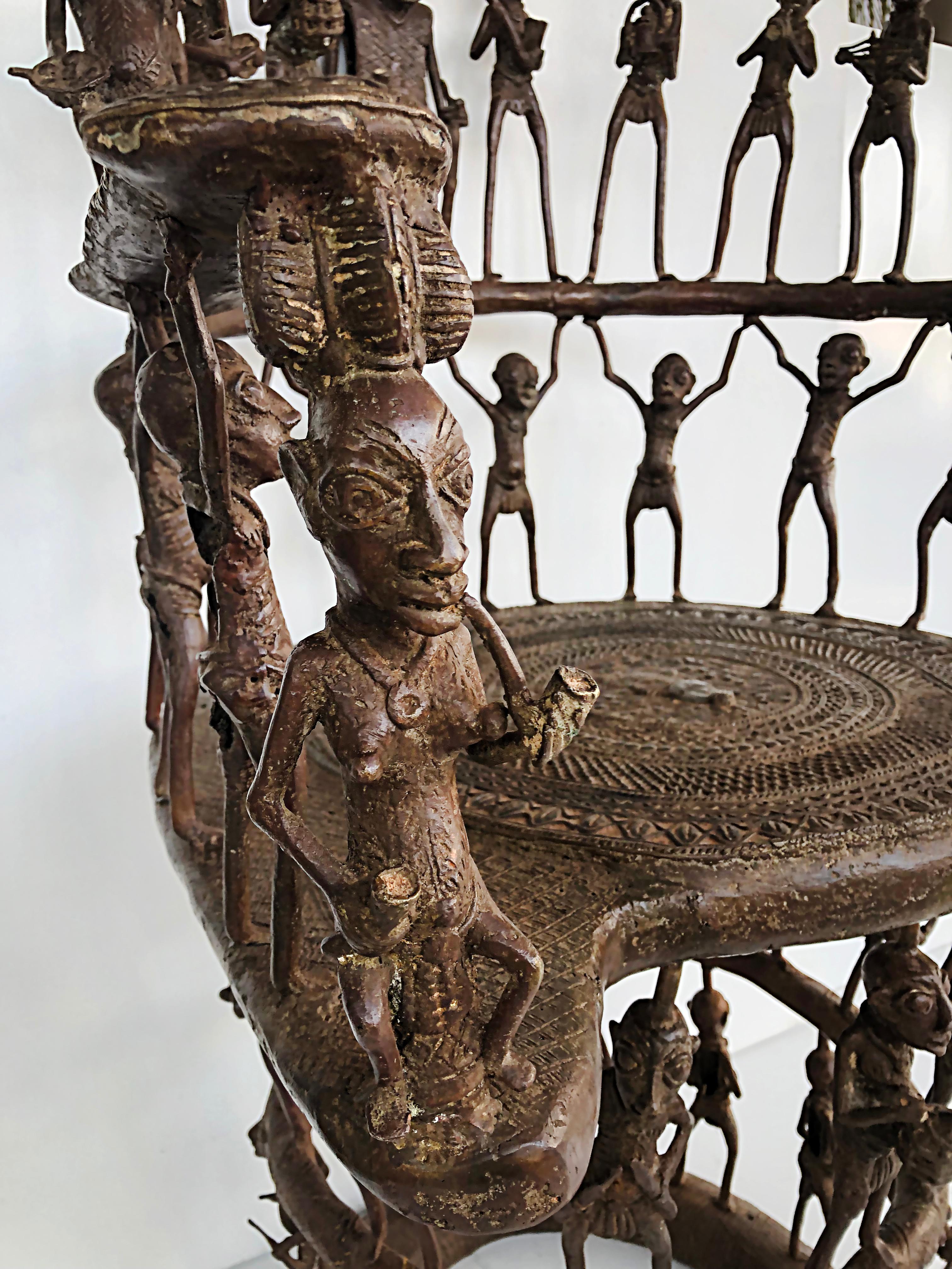 Rare African Cameroon Bronze Figurative Throne Chair, 20th Century For Sale 2