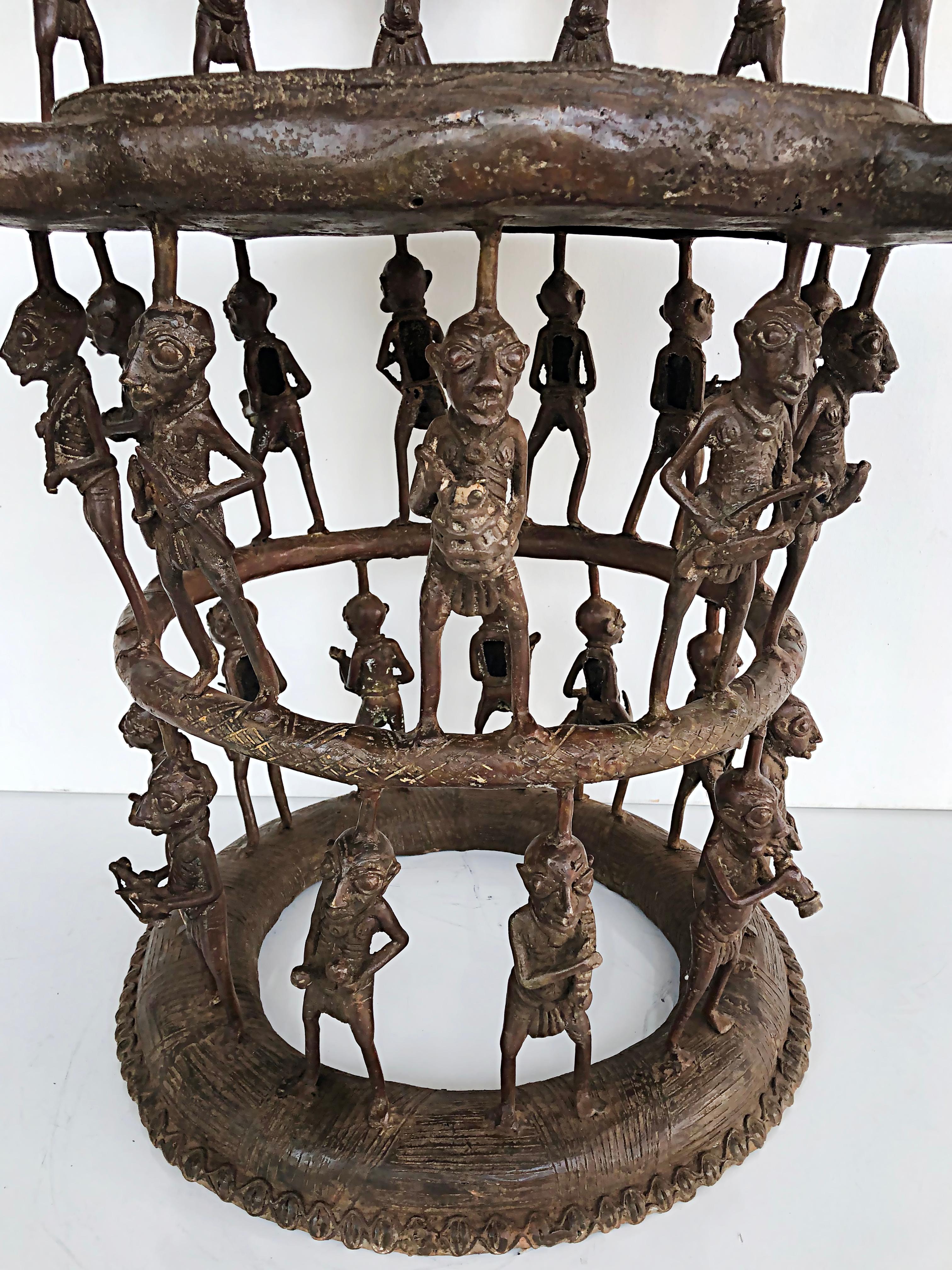 Rare African Cameroon Bronze Figurative Throne Chair, 20th Century For Sale 9