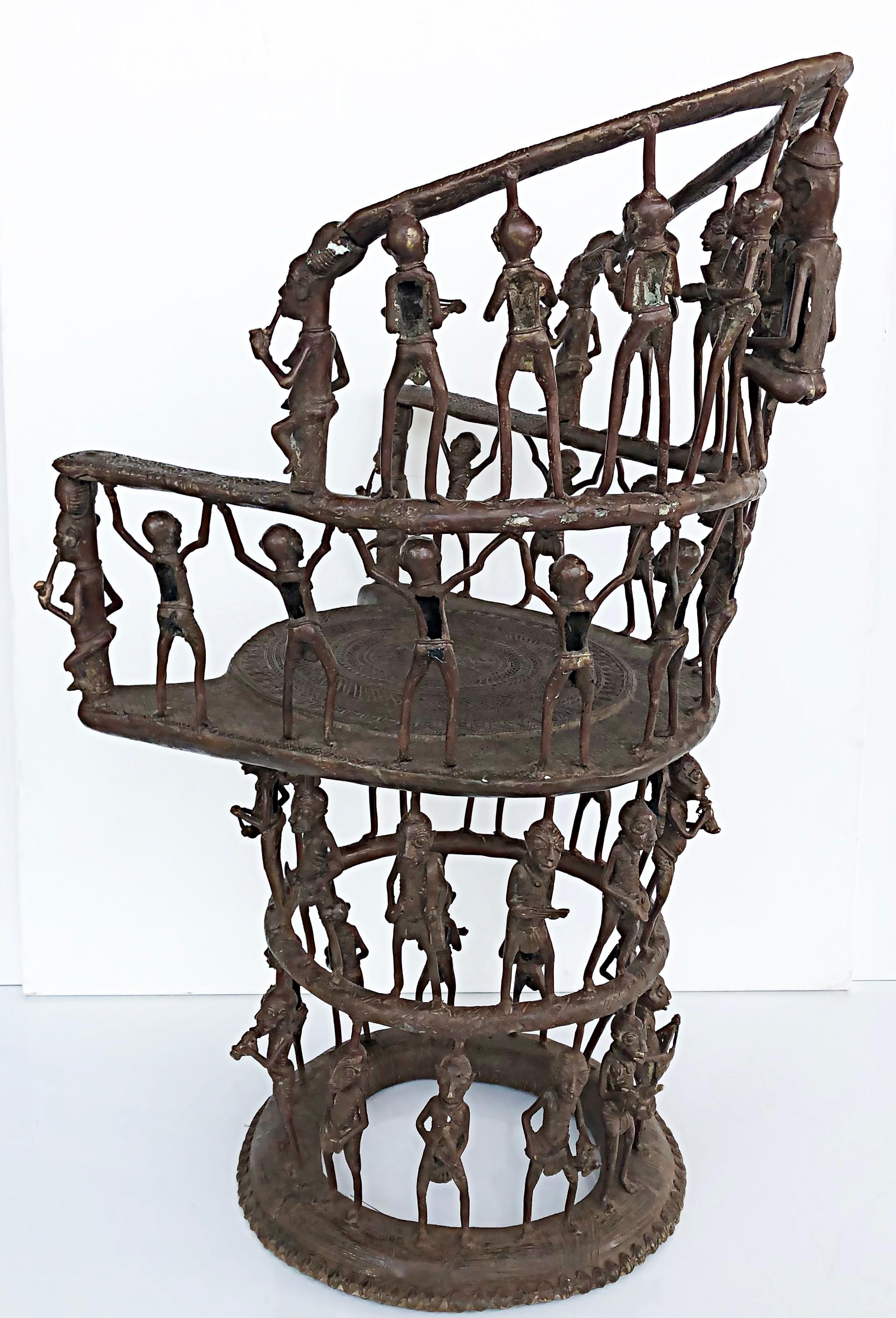 Cameroonian Rare African Cameroon Bronze Figurative Throne Chair, 20th Century For Sale