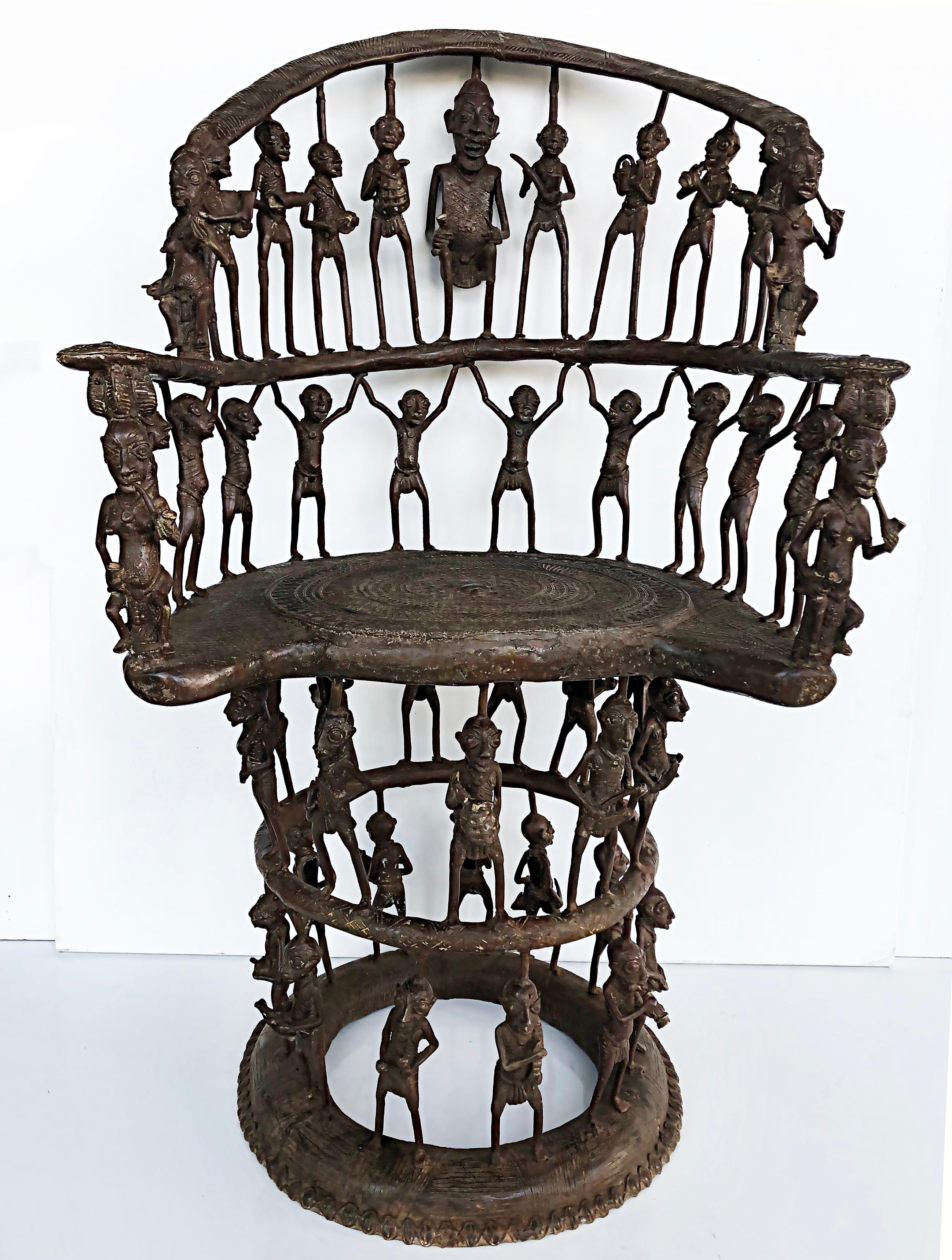 Rare African Cameroon Bronze Figurative Throne Chair, 20th Century For Sale 1