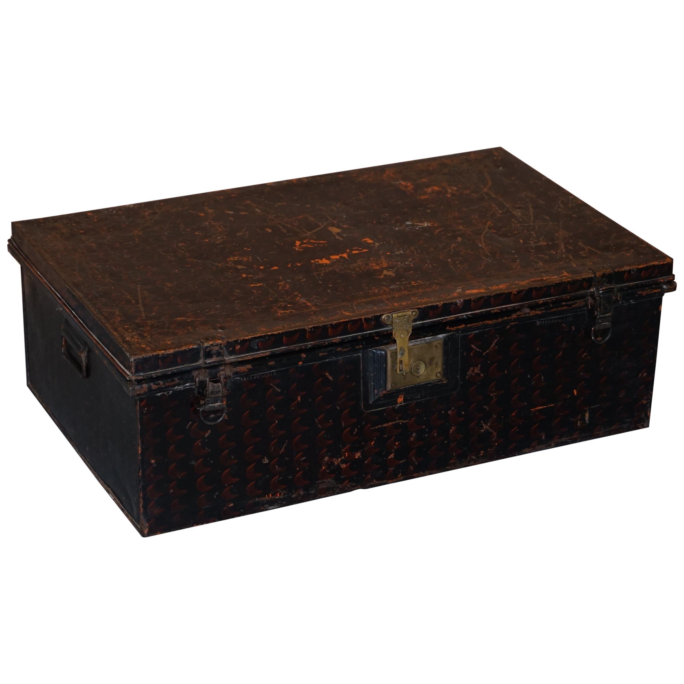 Rare African Campaign Military Metal Chest Luggage the Owomeji Jones Brothers For Sale