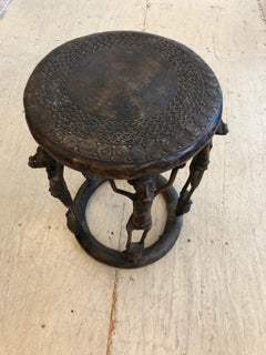 Rare African Handcrafted Bronze Round Little Accent Side Table