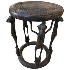Rare African Handcrafted Bronze Round Little Accent Side Table