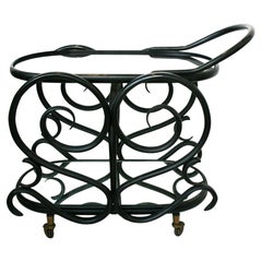 Raro Carrello da Bar Tavolo da portata Thonet Specchio in bengala, Europa, anni '50