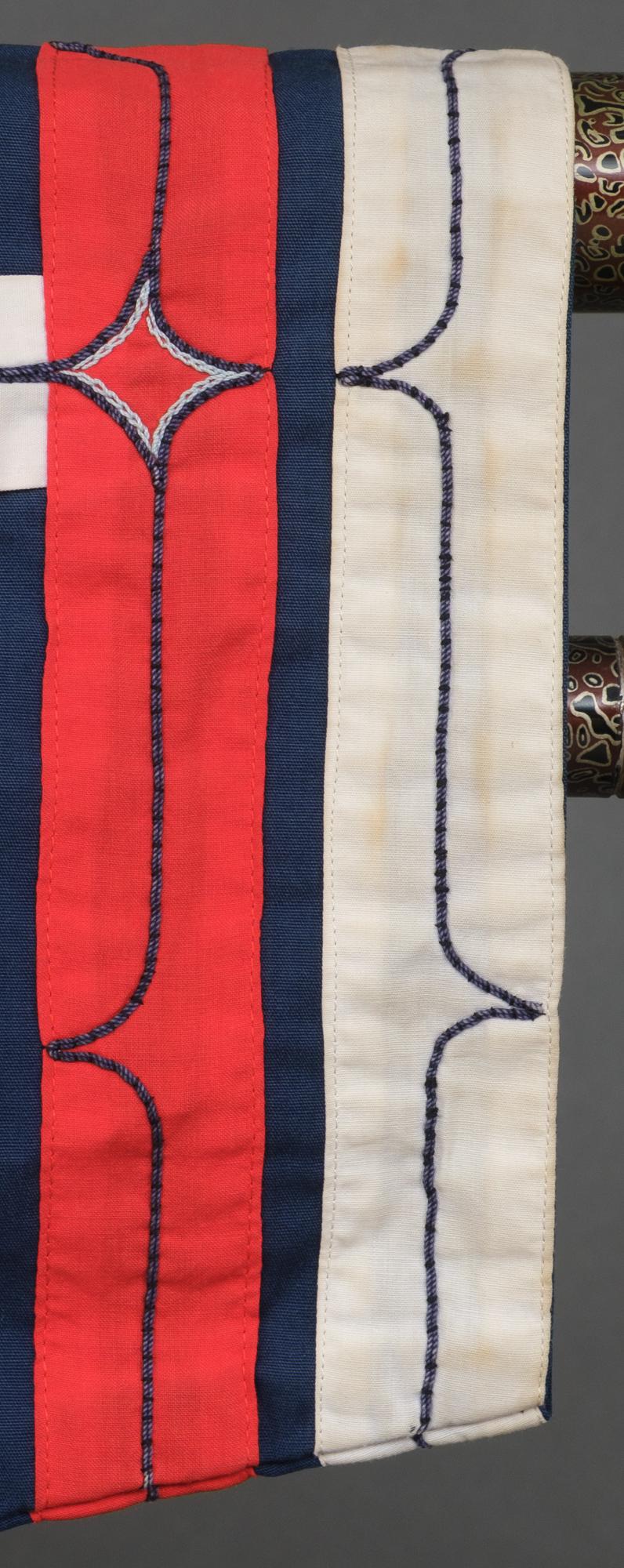 Rare Ainu Navy Cotton Robe Featuring Wide Appliquéd Geometric Bands, Japan For Sale 5