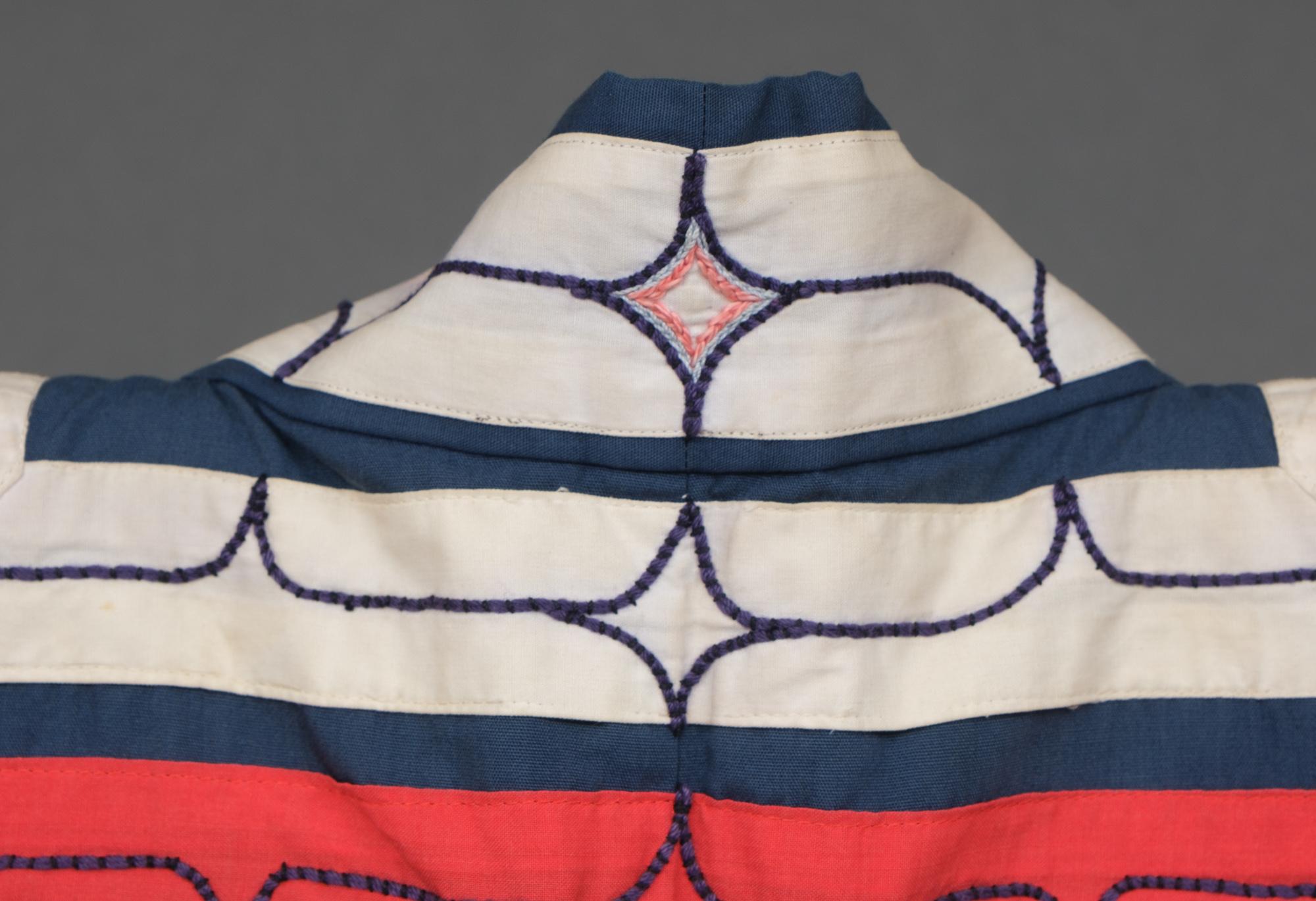 Rare Ainu Navy Cotton Robe Featuring Wide Appliquéd Geometric Bands, Japan For Sale 1