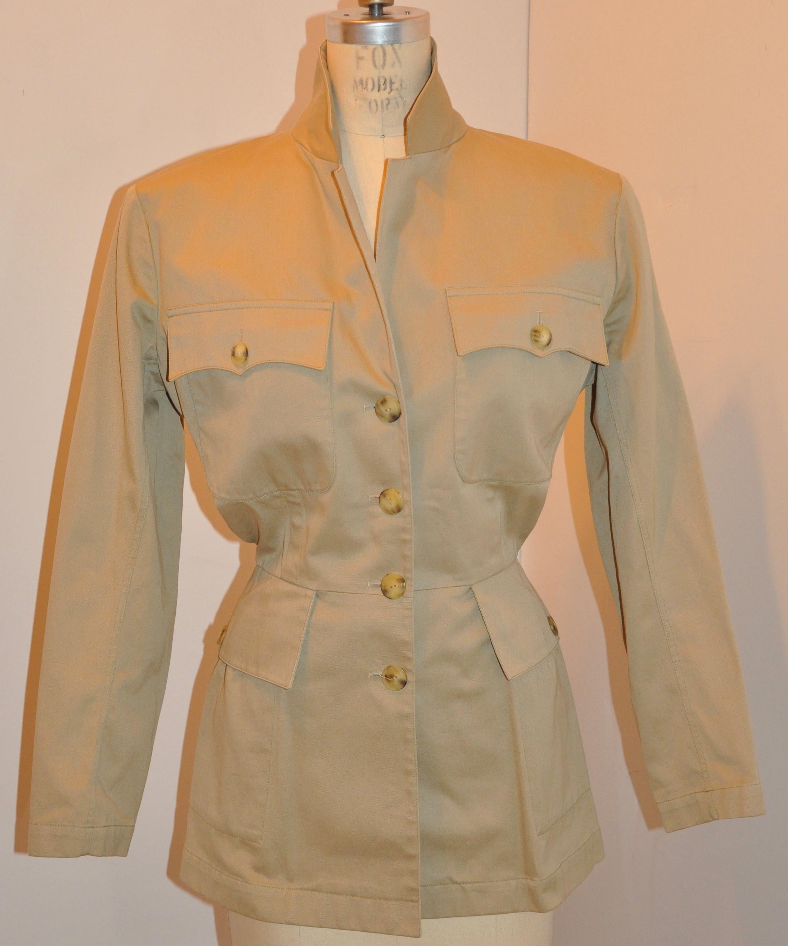 Alaïa rare veste Safari en coton brossé brun clair Bon état - En vente à New York, NY