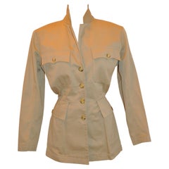 Alaïa rare veste Safari en coton brossé brun clair