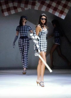 Rare Alaia Vintage S/S 1991 Tati Black White Houndstooth Print Mini Dress