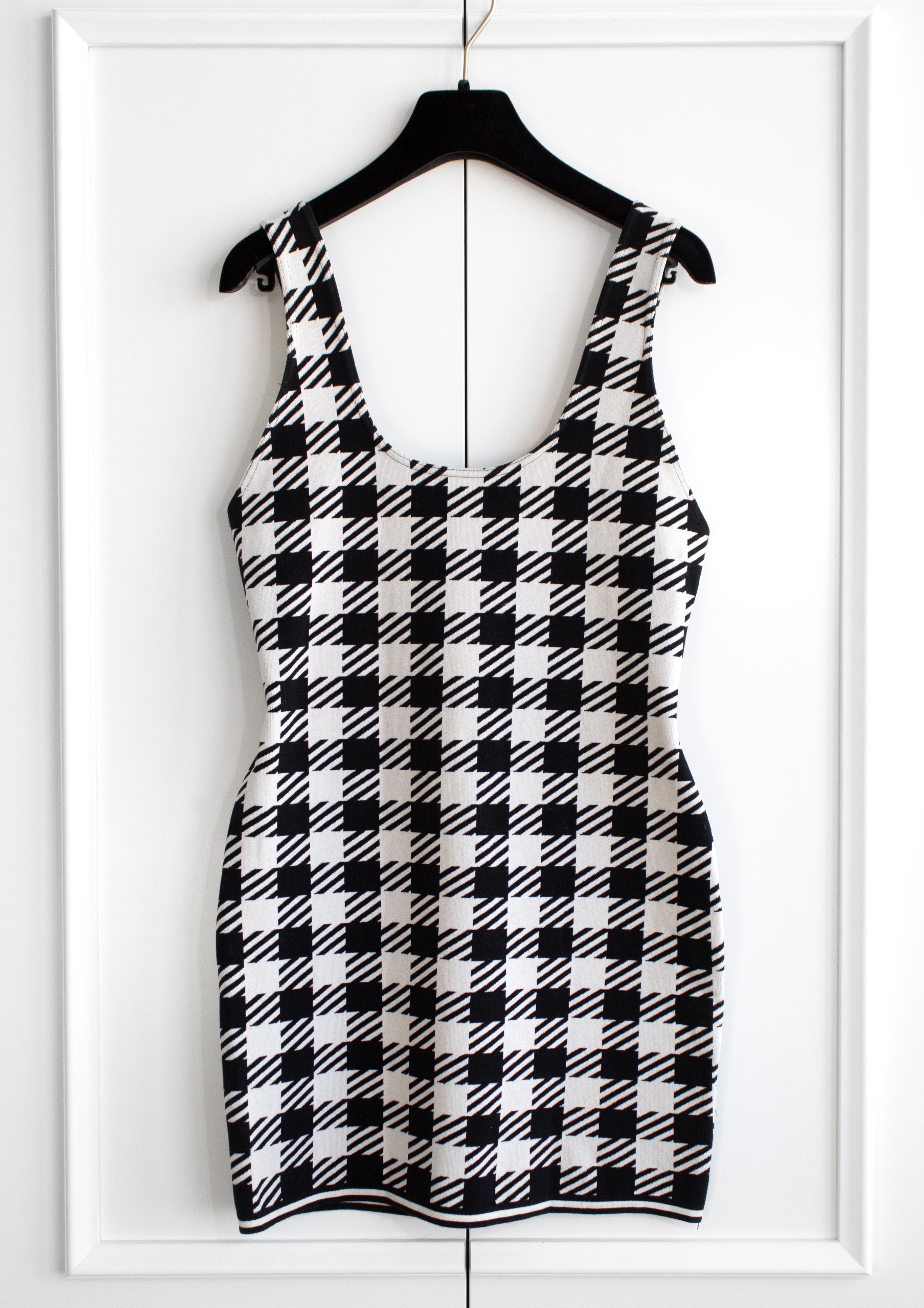 Rare Alaia Vintage S/S 1991 Tati Black White Houndstooth Print Mini Dress 1