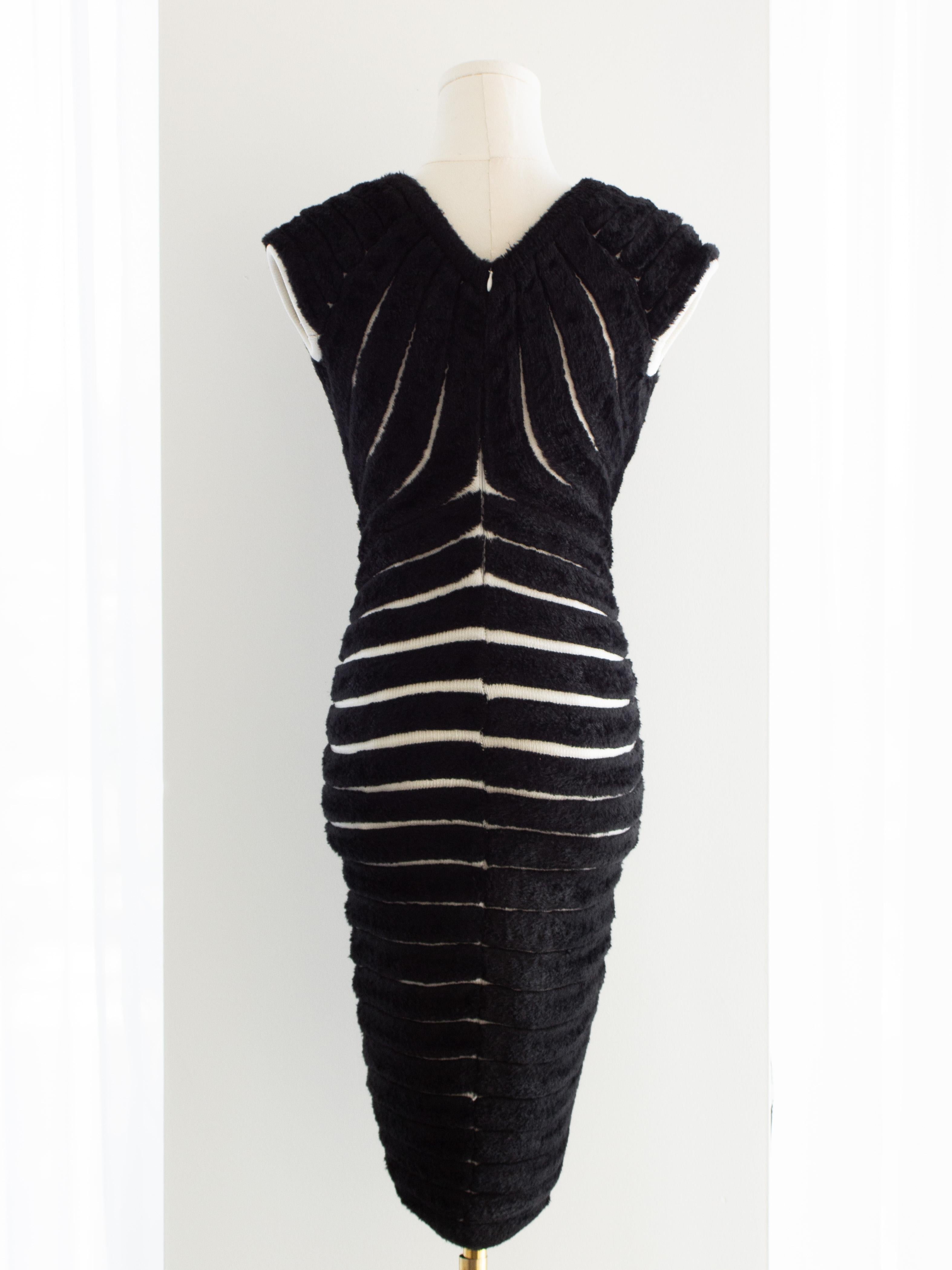 Rare Alaia Vintage S/S 1994 Houpette Black White Plush Mini Dress 7