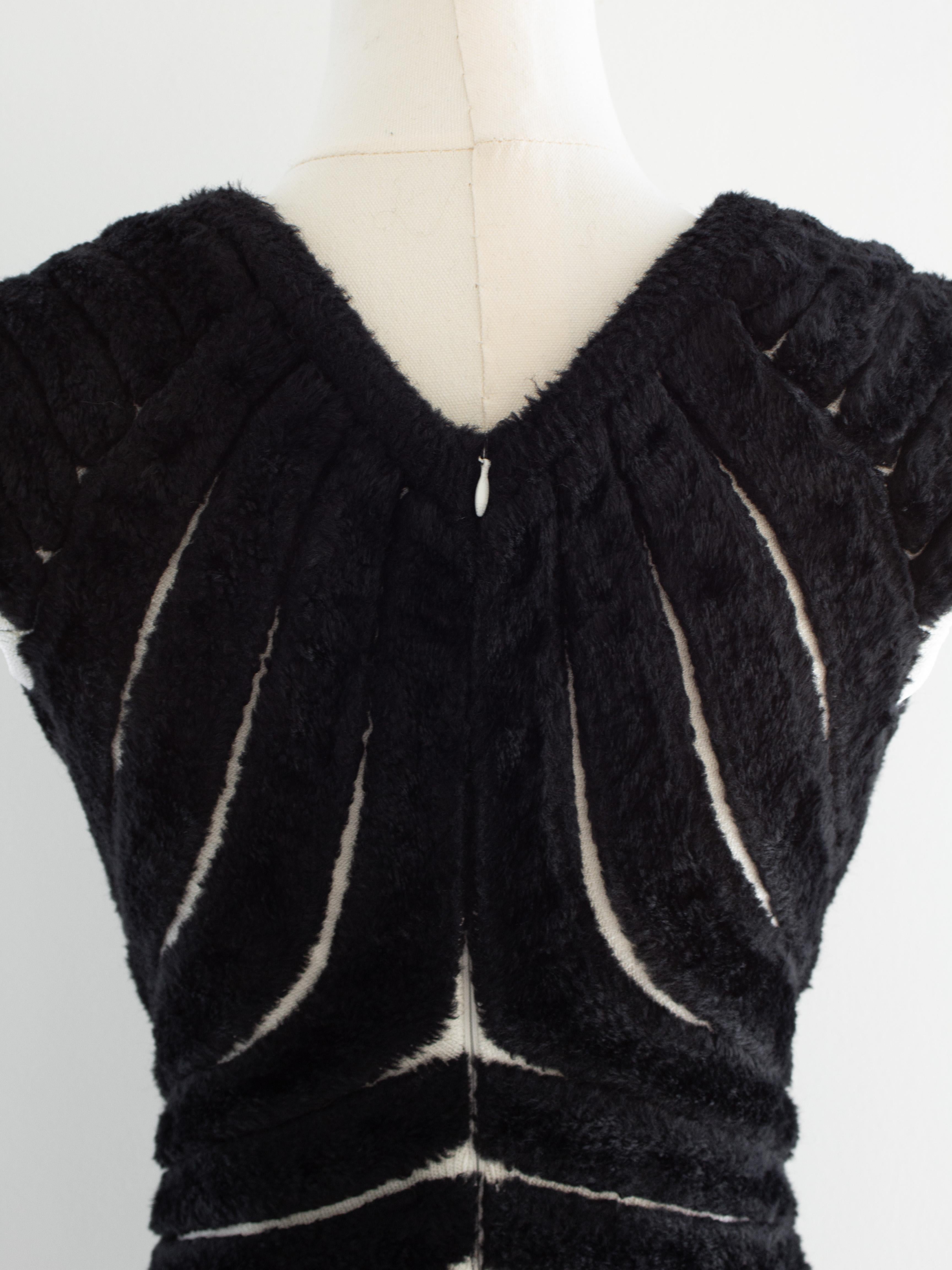 Rare Alaia Vintage S/S 1994 Houpette Black White Plush Mini Dress 8