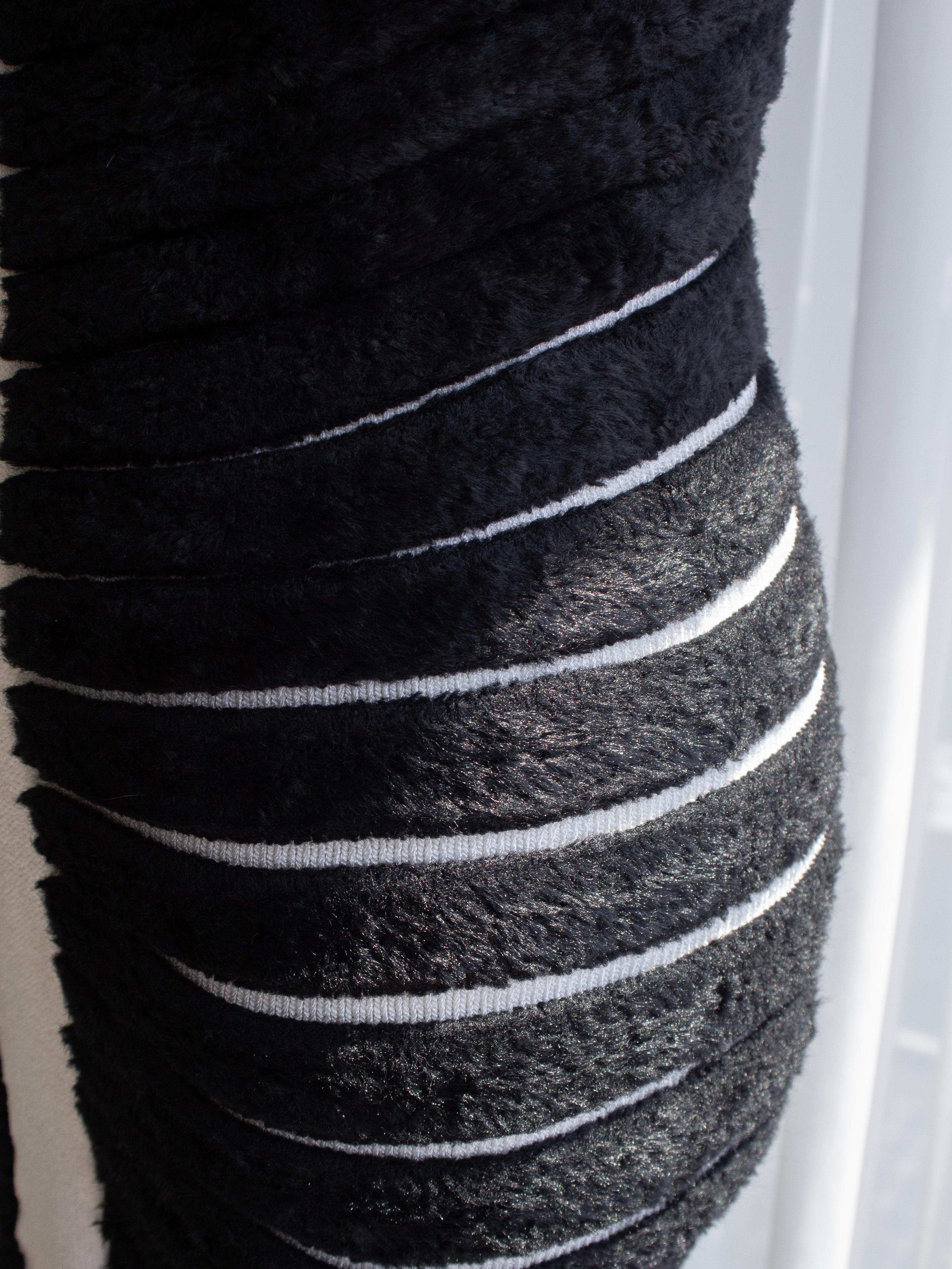 Rare Alaia Vintage S/S 1994 Houpette Black White Plush Mini Dress 9