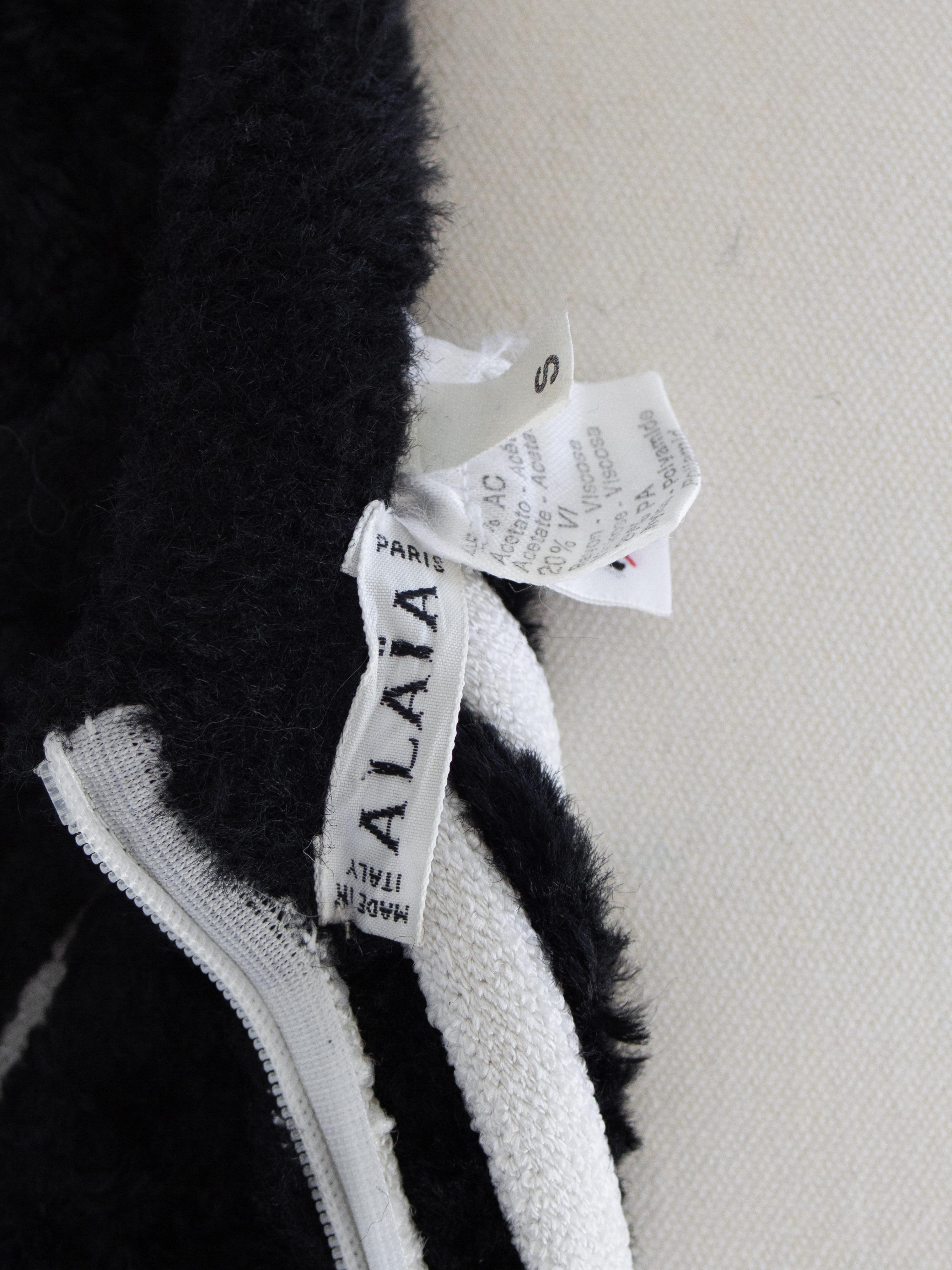 Rare Alaia Vintage S/S 1994 Houpette Black White Plush Mini Dress 10
