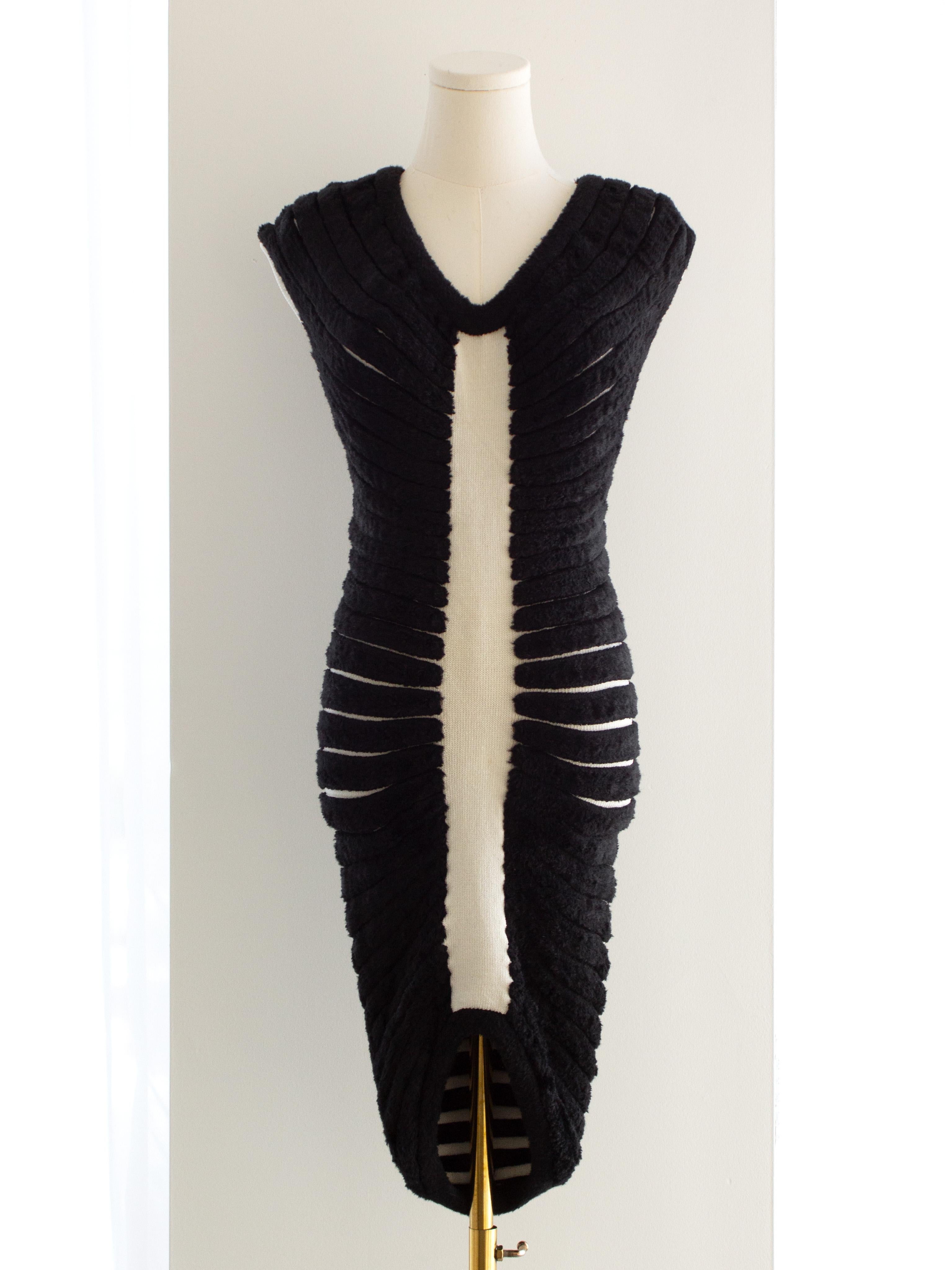 Rare Alaia Vintage S/S 1994 Houpette Black White Plush Mini Dress 2