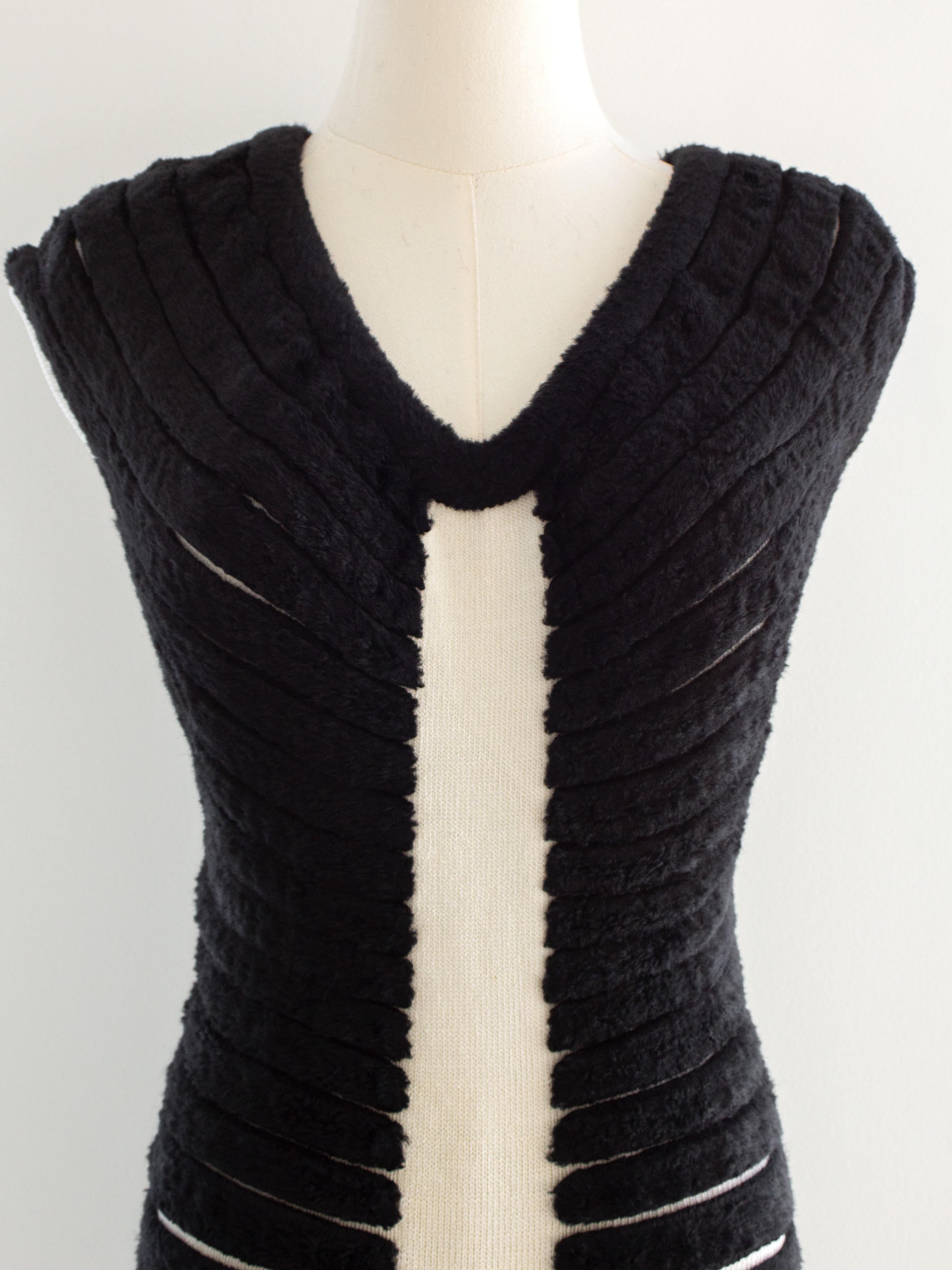 Rare Alaia Vintage S/S 1994 Houpette Black White Plush Mini Dress 3