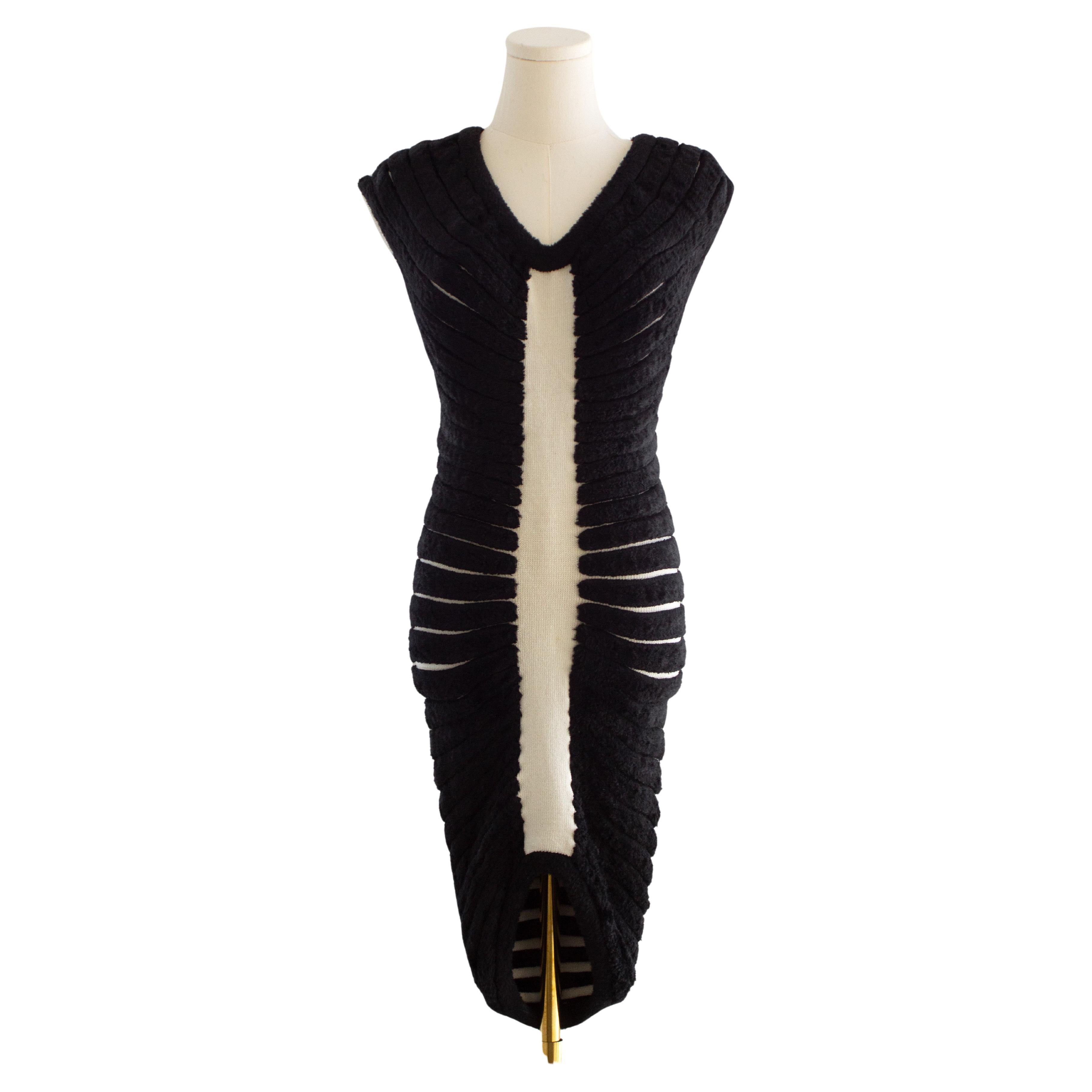 Rare Alaia Vintage S/S 1994 Houpette Black White Plush Mini Dress