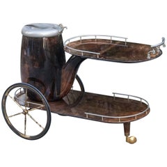 Rare Aldo Brown Goatskin Pipe Bar Cart, 1960s
