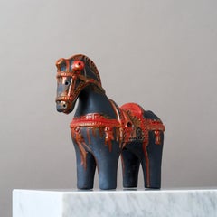 Rare sculpture de cheval rouge en céramique d'Aldo Londi datant du milieu du siècle, Italie, années 1960