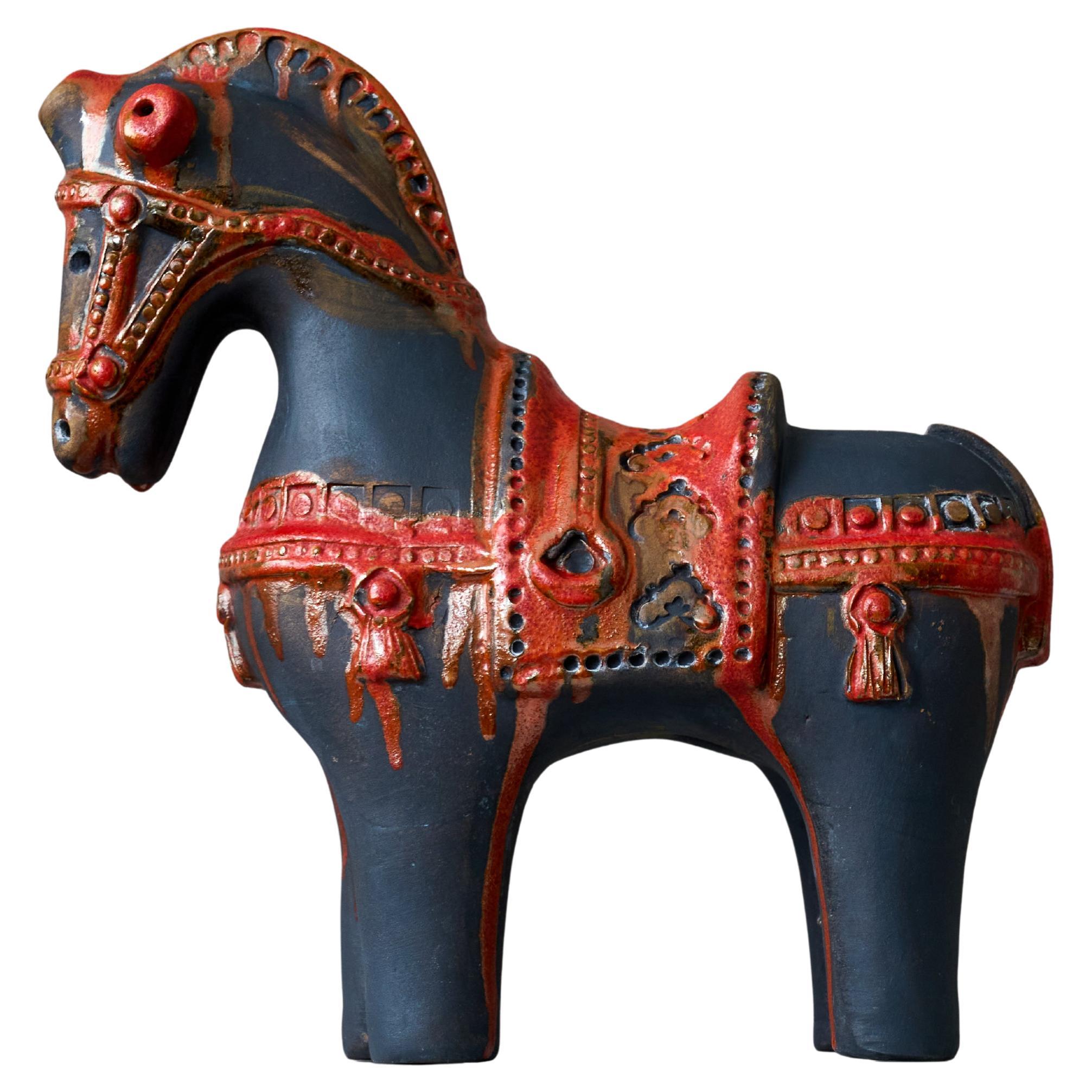 Rare Aldo Londi Bitossi Ceramic Mid-Century Red Horse Sculpture, Italy, 1960s im Angebot