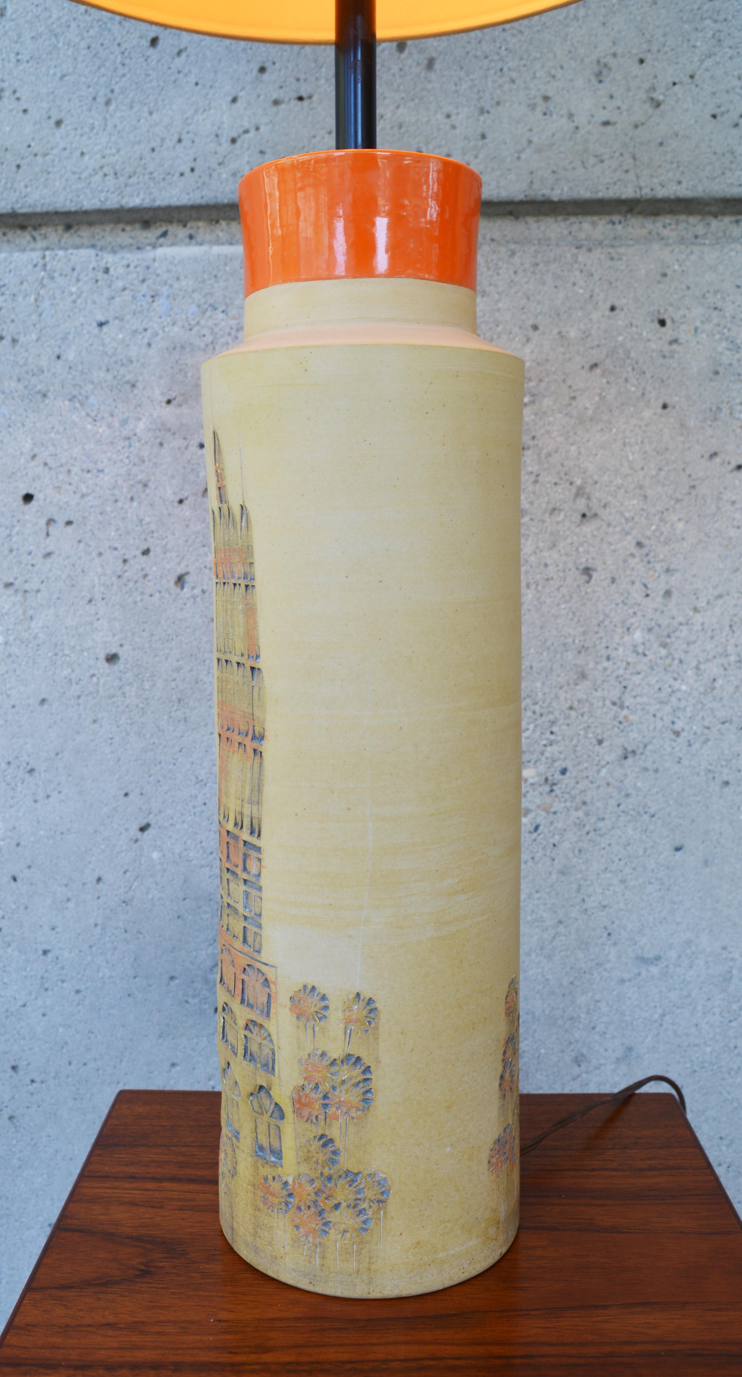 Rare Aldo Londi for Bitossi Ceramiche Pottery Impressed Campus Table Lamp For Sale 2