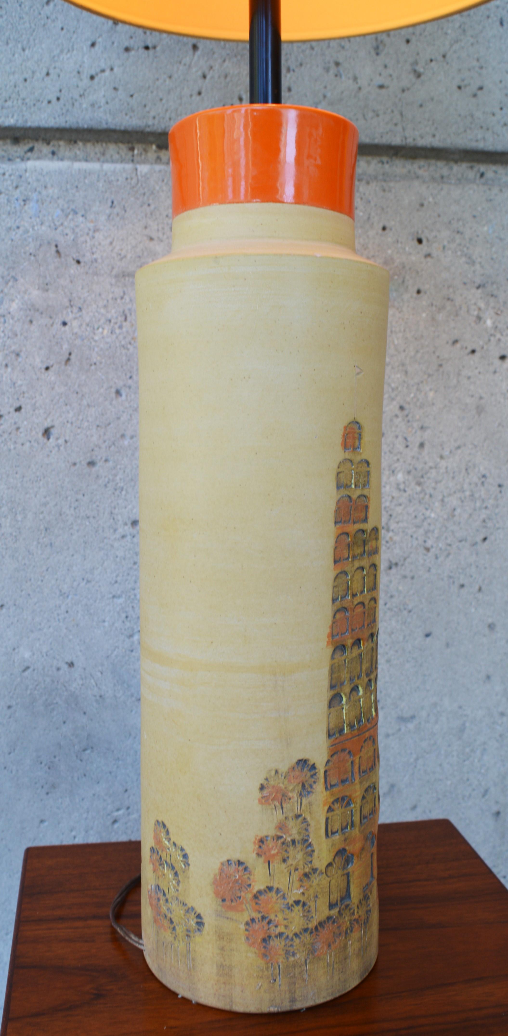 Rare Aldo Londi for Bitossi Ceramiche Pottery Impressed Campus Table Lamp For Sale 4