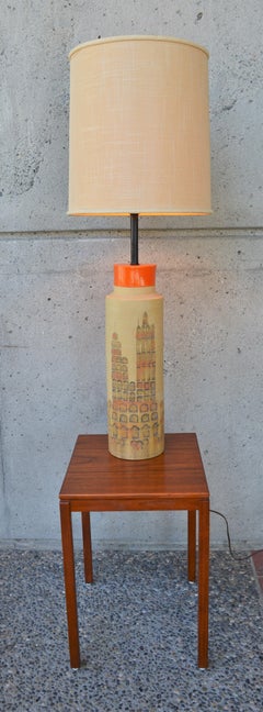 Rare Aldo Londi for Bitossi Ceramiche Pottery Impressed Campus Table Lamp