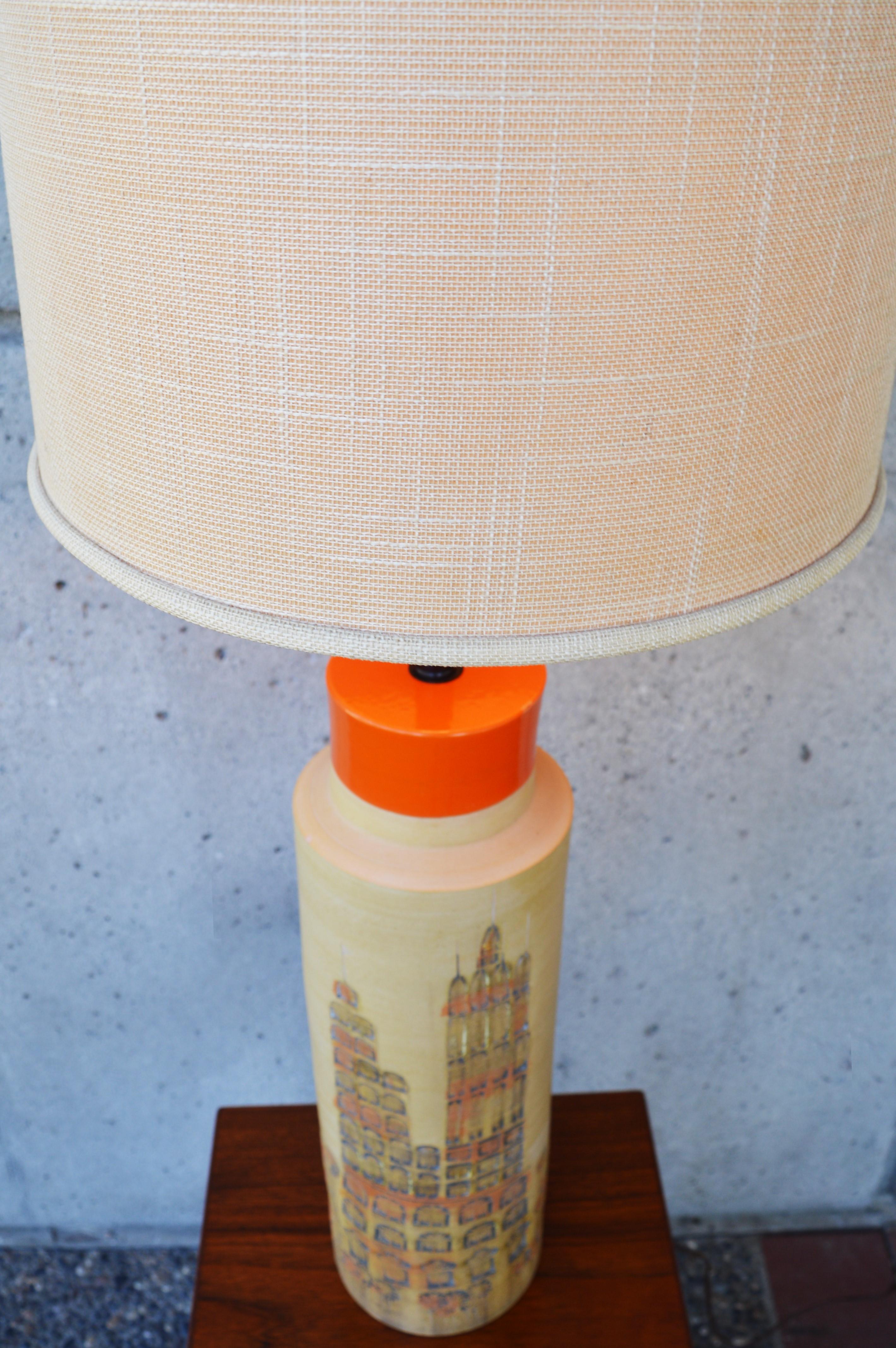 Rare Aldo Londi for Bitossi Ceramiche Pottery Impressed Campus Table Lamp For Sale 1