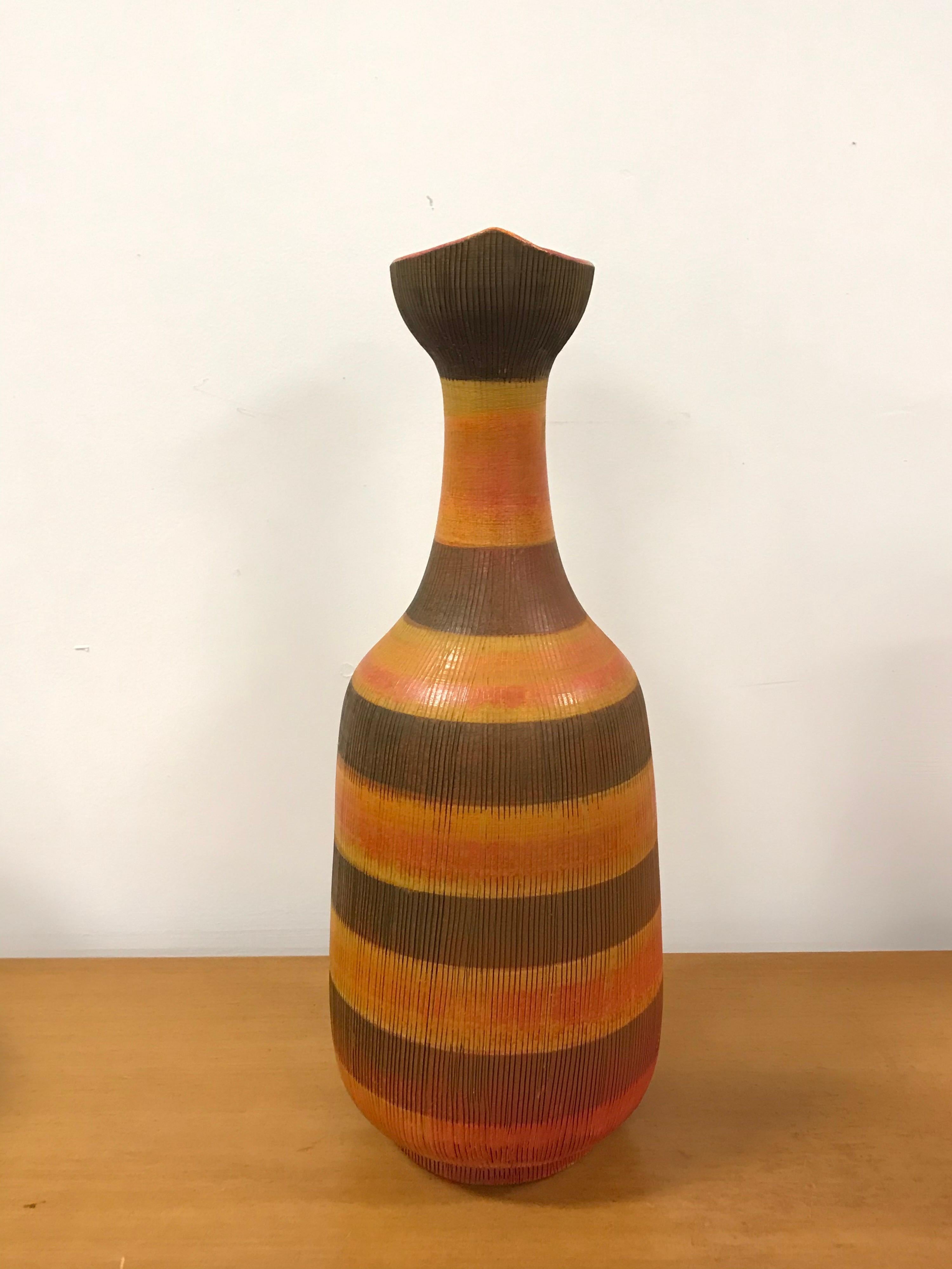 Mid-Century Modern Rare Aldo Londi for Bitossi Floor Vase, Italian Ceramic For Sale