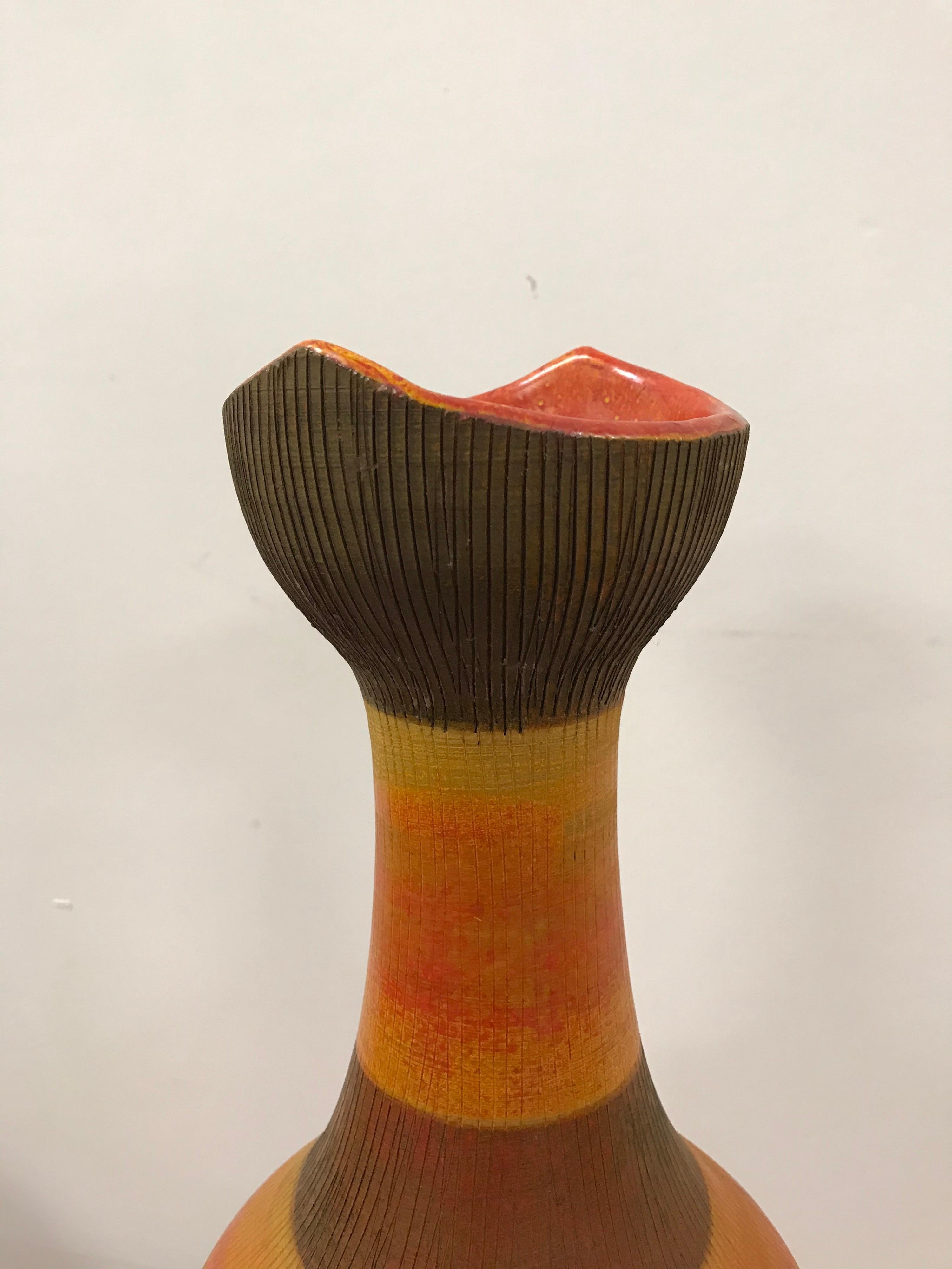 Mid-Century Modern Rare Aldo Londi for Bitossi Floor Vase, Italian Ceramic For Sale