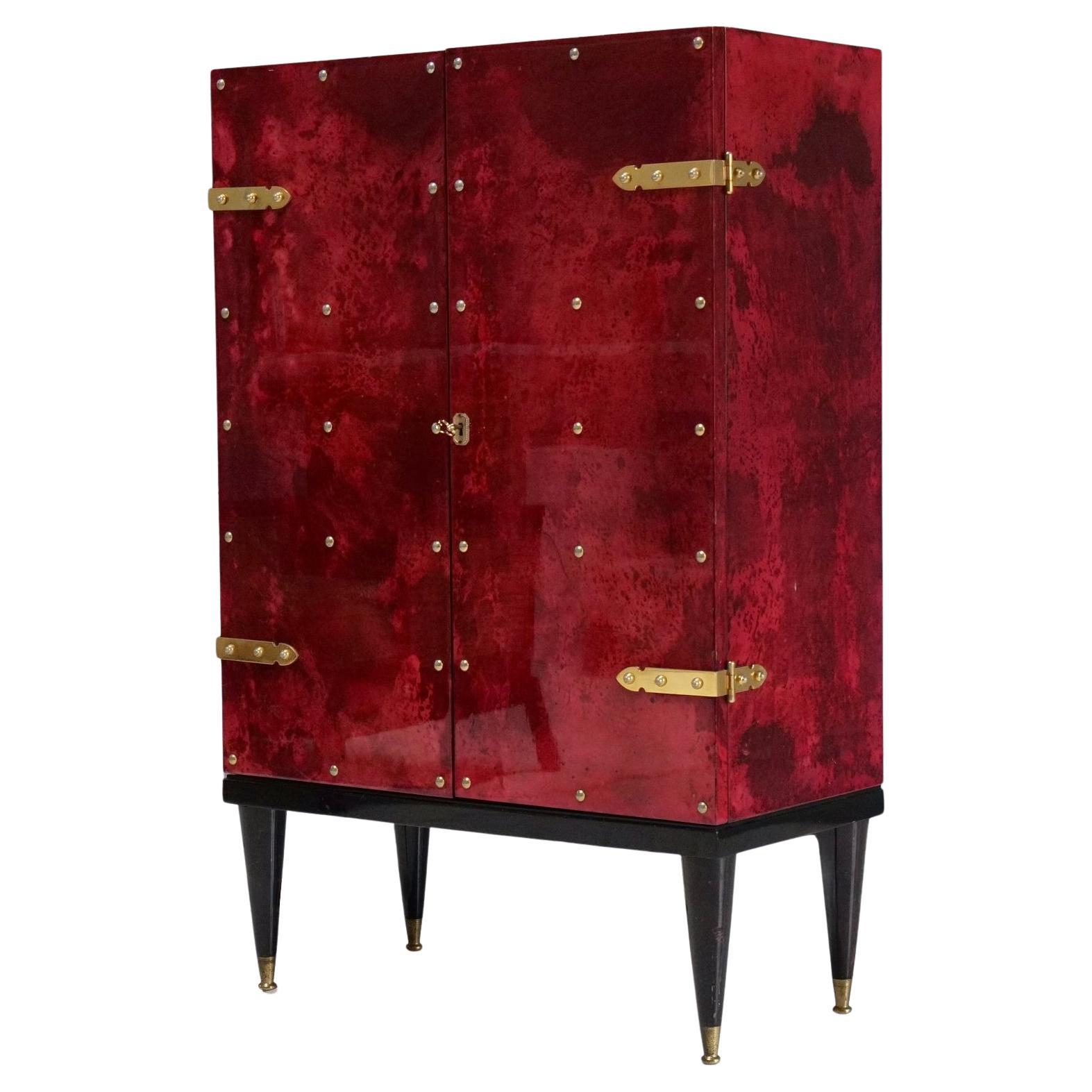 raro mobile bar di Aldo Tura con Parchemina rossa