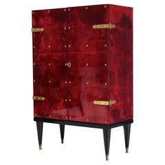 rare Aldo Tura bar cabinet with red Parchemin