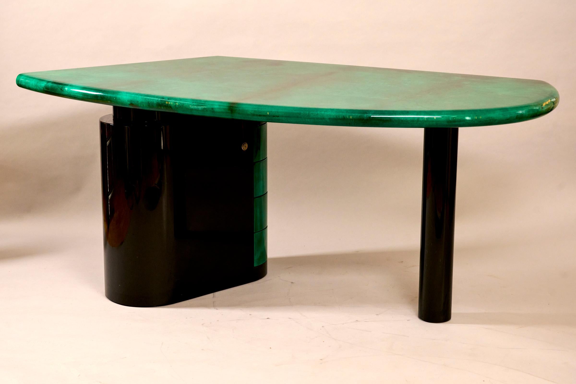 Mid-Century Modern Rare Aldo Tura green parchment desk with gloss lacquer  For Sale