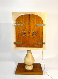 Rare Aldo Tura White Goatskin Dry Bar/Cabinet