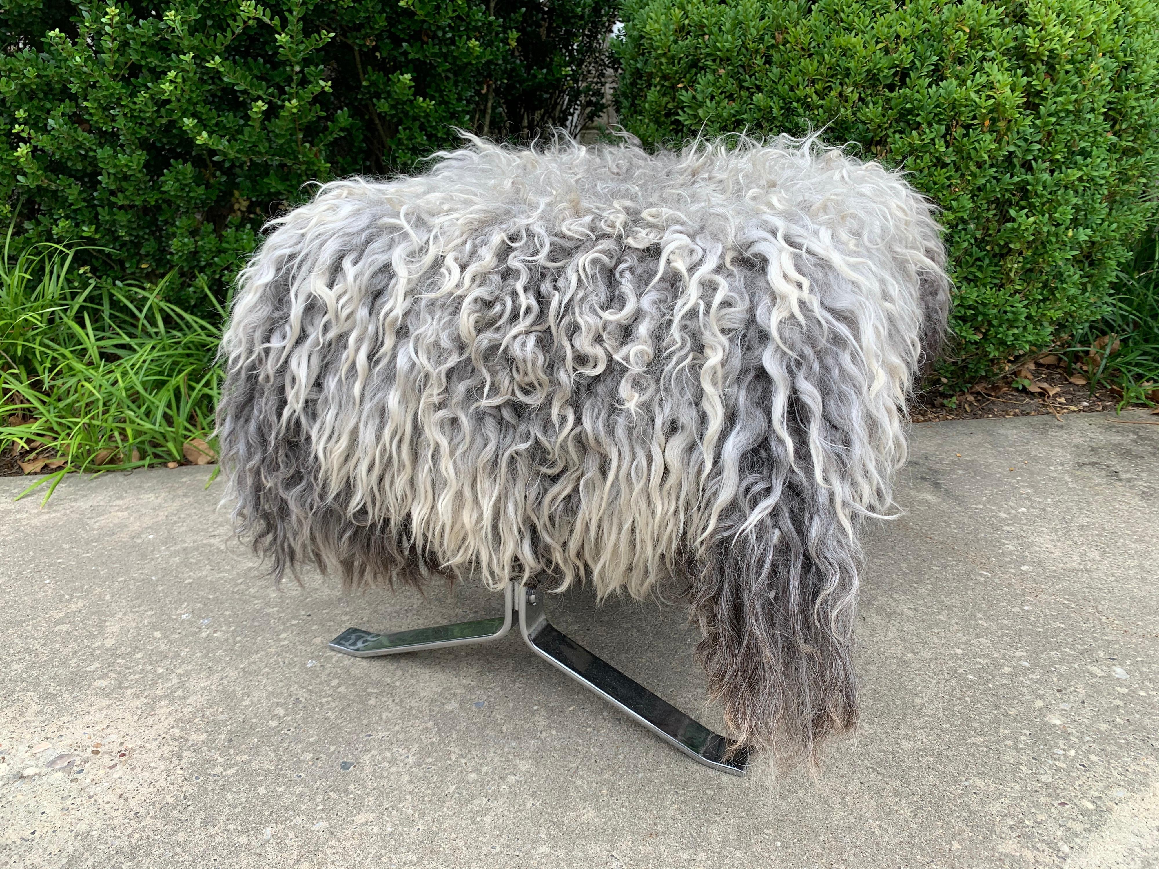 Rare Alessandro Albrizzi Steel Bench with Mongolian Wool Top In Good Condition For Sale In East Hampton, NY