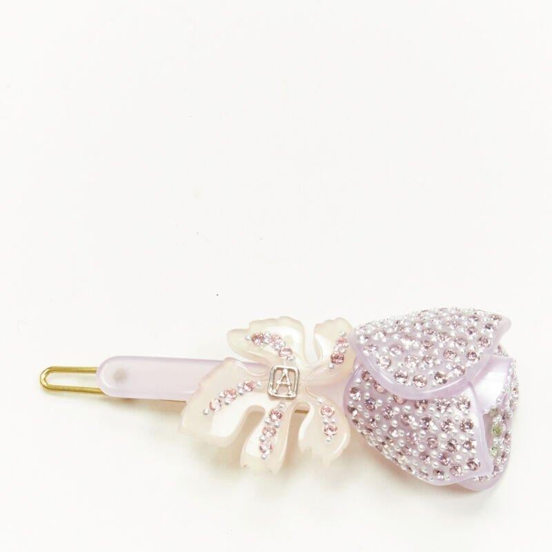 rare ALEXANDER DE PARIS Alexander Zouari purple pink crystal rose pin bow tie In Excellent Condition For Sale In Hong Kong, NT