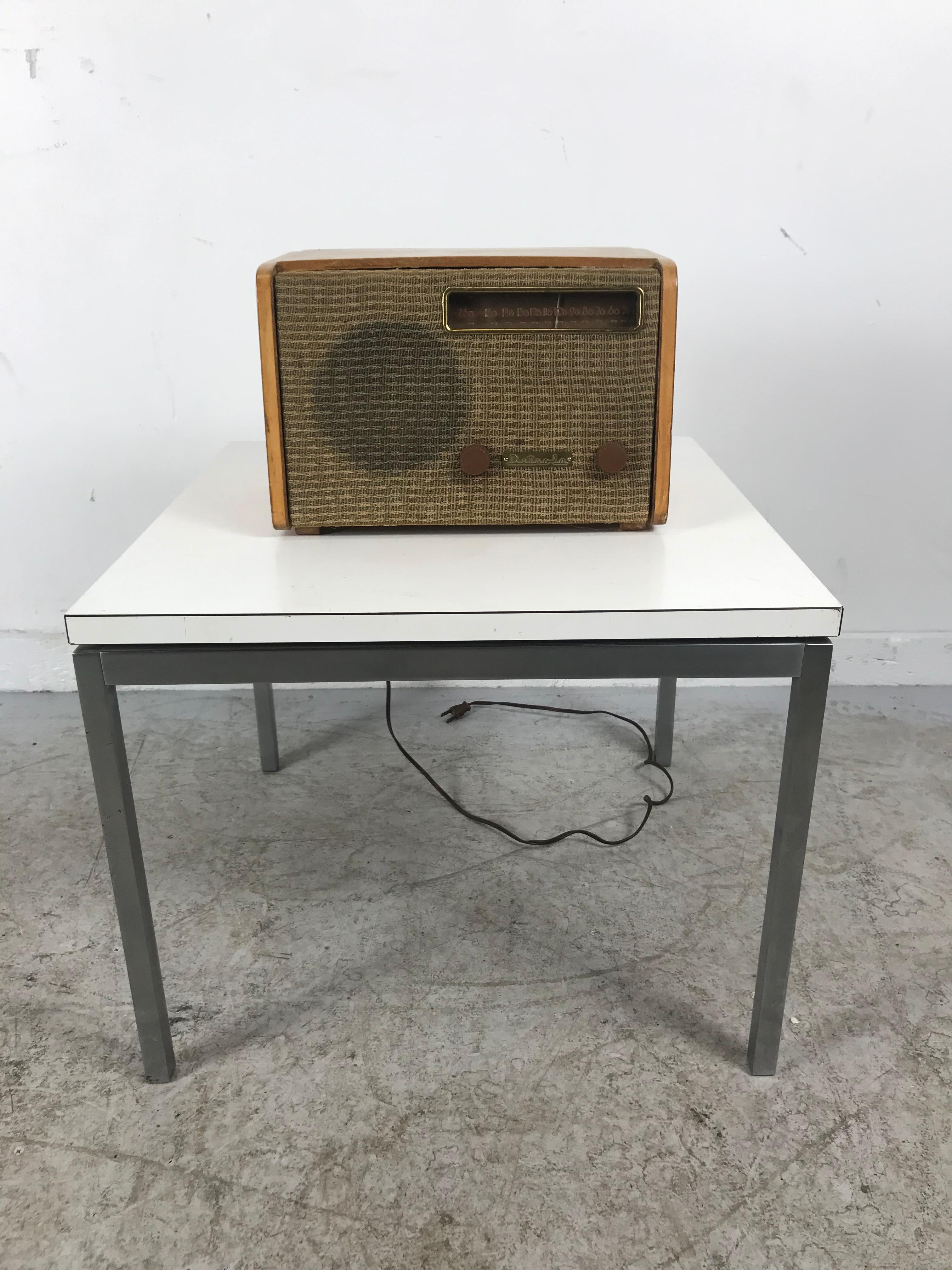 Nice original working condition,, replaced back..
Signed with stamped manufacturer’s mark to underside: [12132].
USA
Medium
Design/Decorative Art
Manufacturer
Detrola Radio

Alexander Girard
American, 1907–1993•

A preeminent figure in midcentury