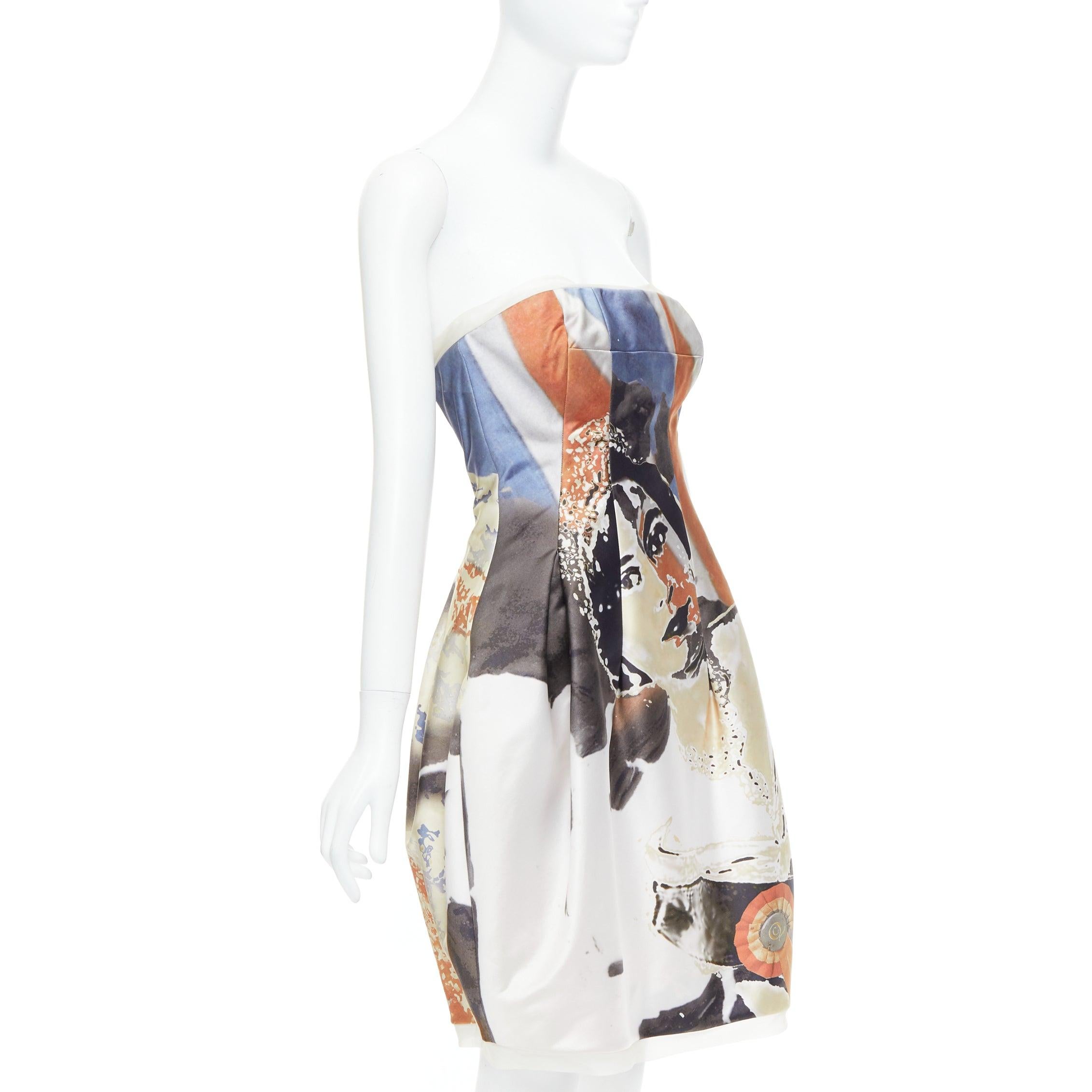 Gray rare ALEXANDER MCQUEEN 2008 God Save The Queen Elizabeth strapless dress IT40 S For Sale